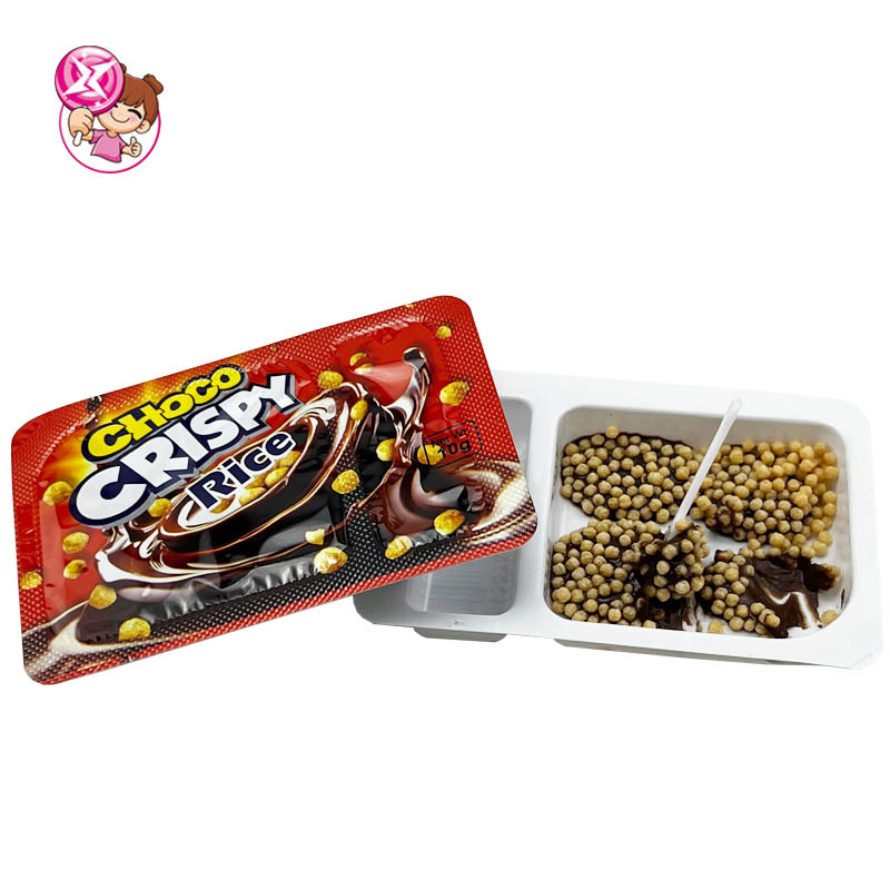 Crispy rice cookies and chocolate sauce