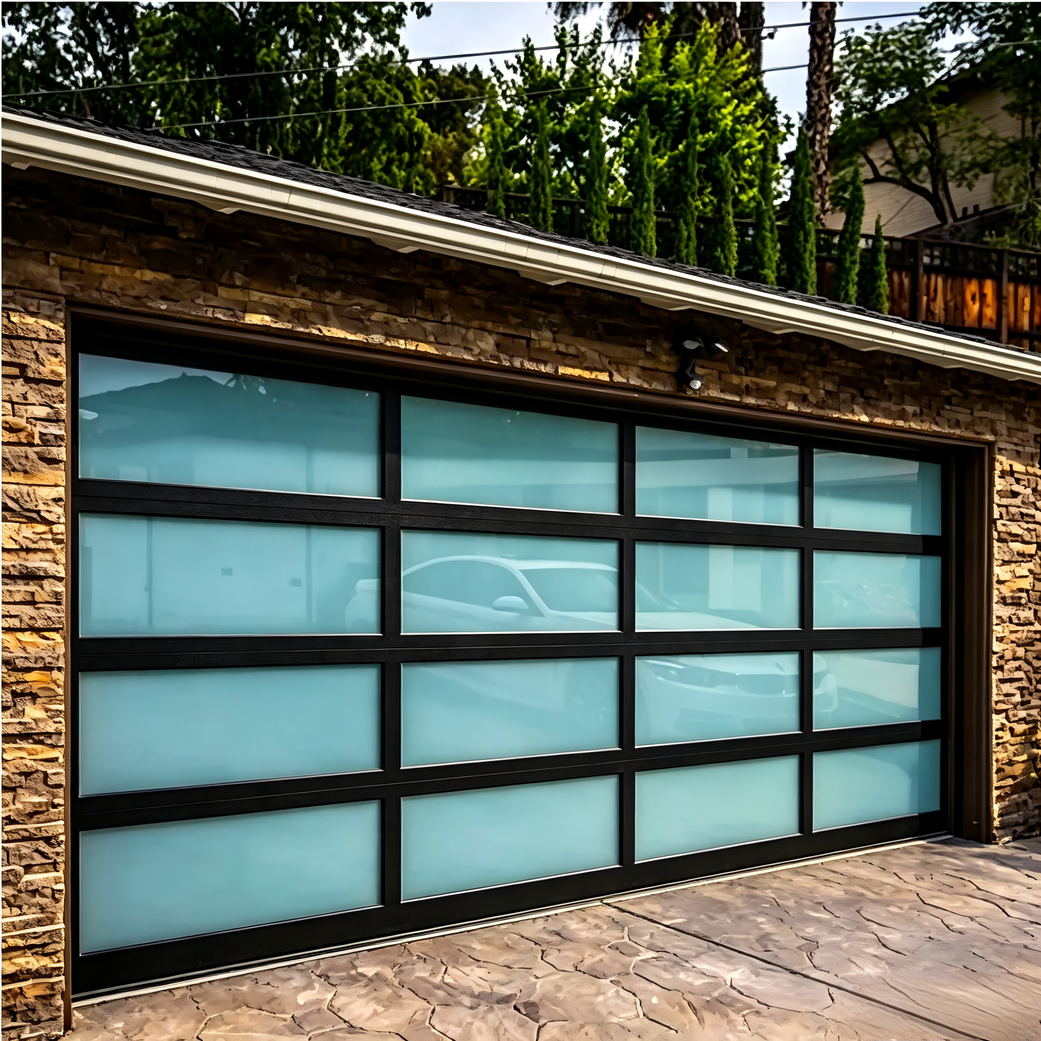 Modern Industrial Overhead Insulating Garage Door with Motor Automatic Aluminum Glass Garage Door for Homes