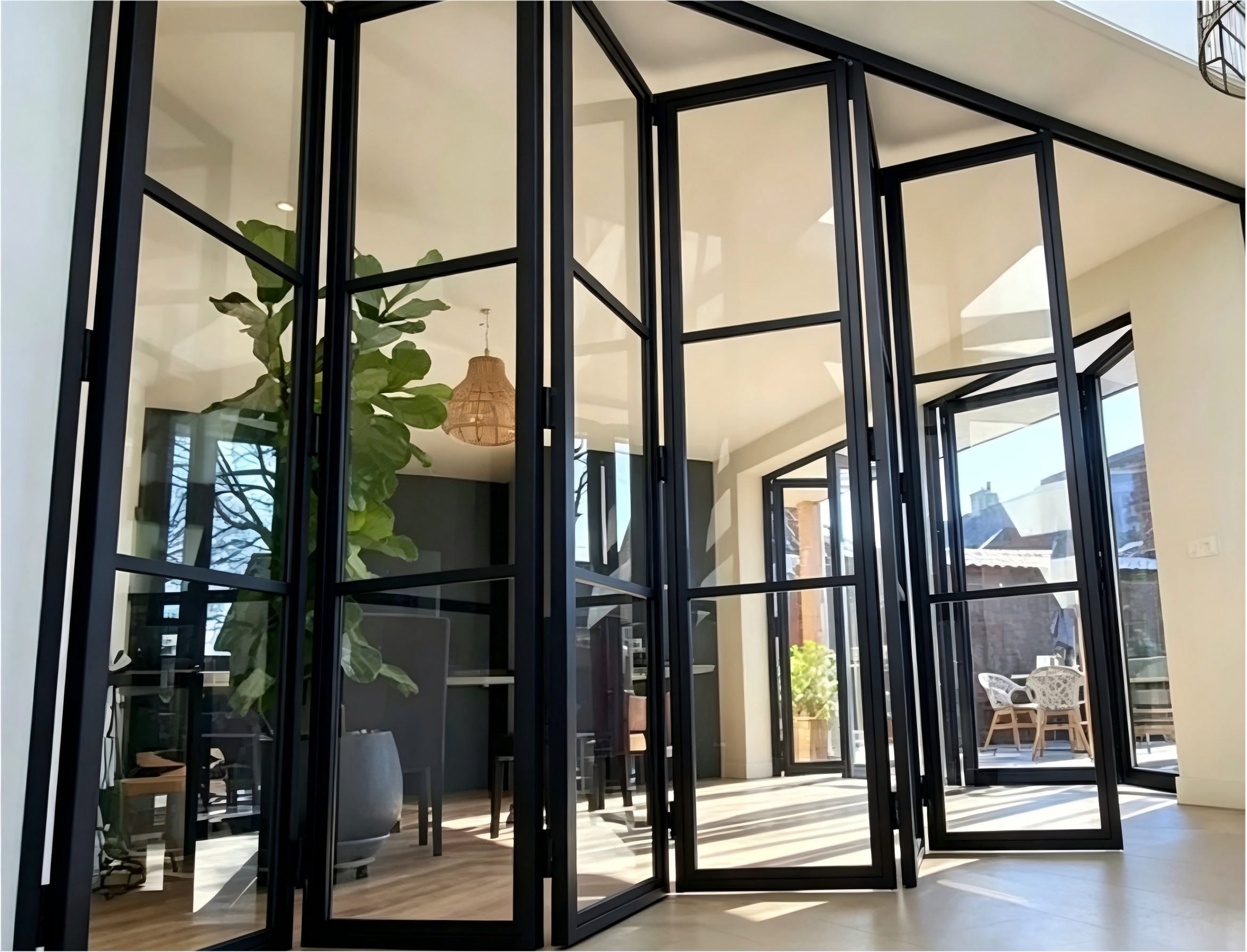 Full View Bi-Fold Glass Door System with Laminated Low-E Glass, Warm Edge Spacer and Custom Sizing for Exterior Walls