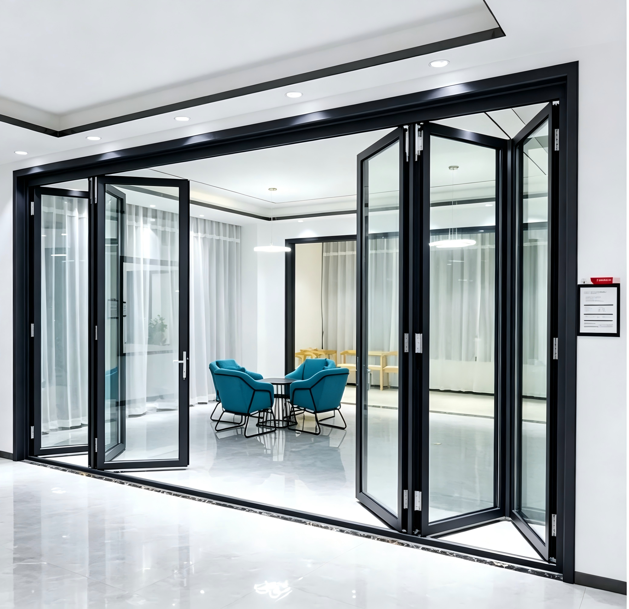Full View Bi-Fold Glass Door System with Laminated Low-E Glass, Warm Edge Spacer and Custom Sizing for Exterior Walls