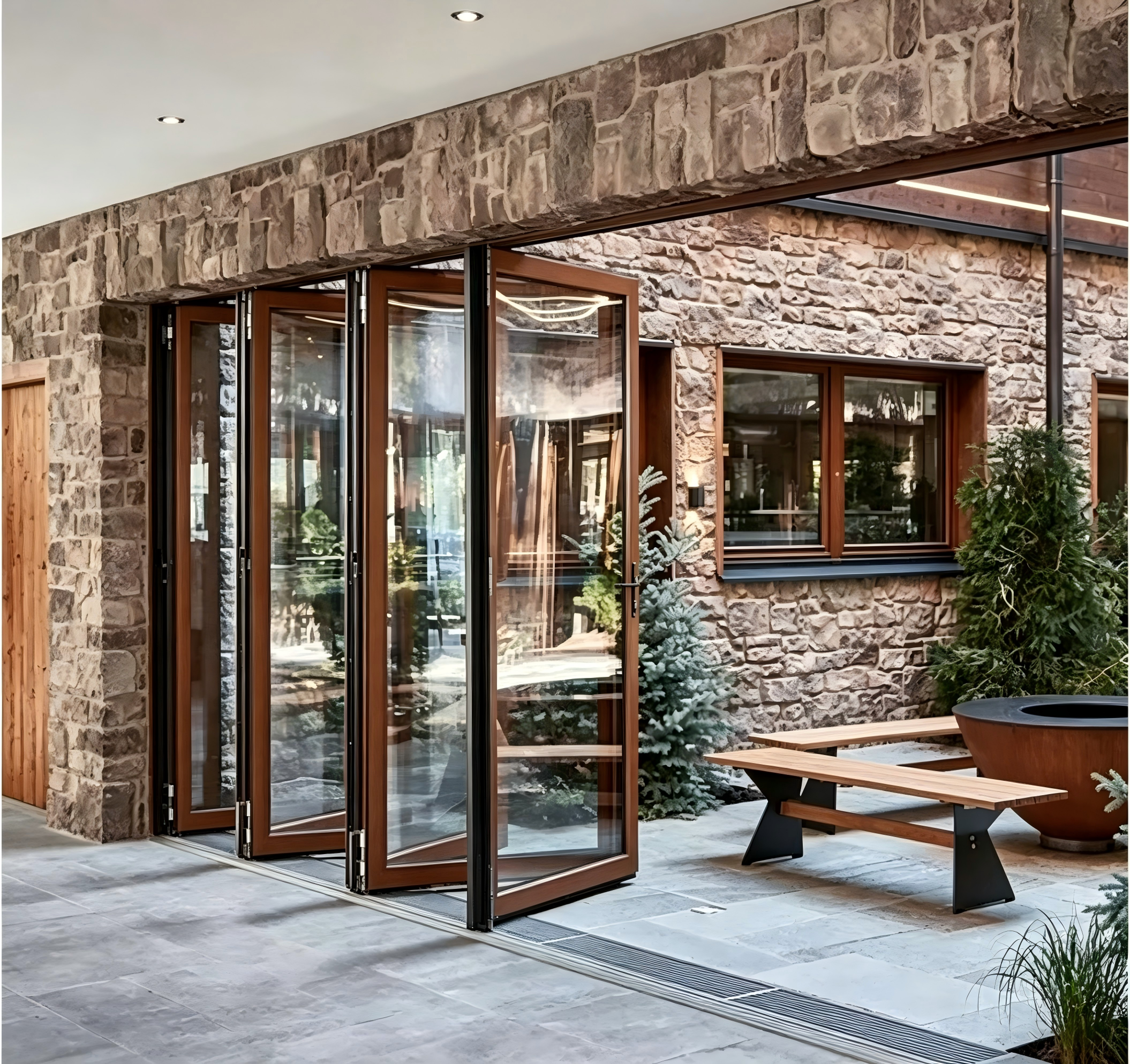 Ultra Wide Aluminum Accordion Door with Thermally Insulated Glass Panels for Luxury Homes and Commercial Spaces