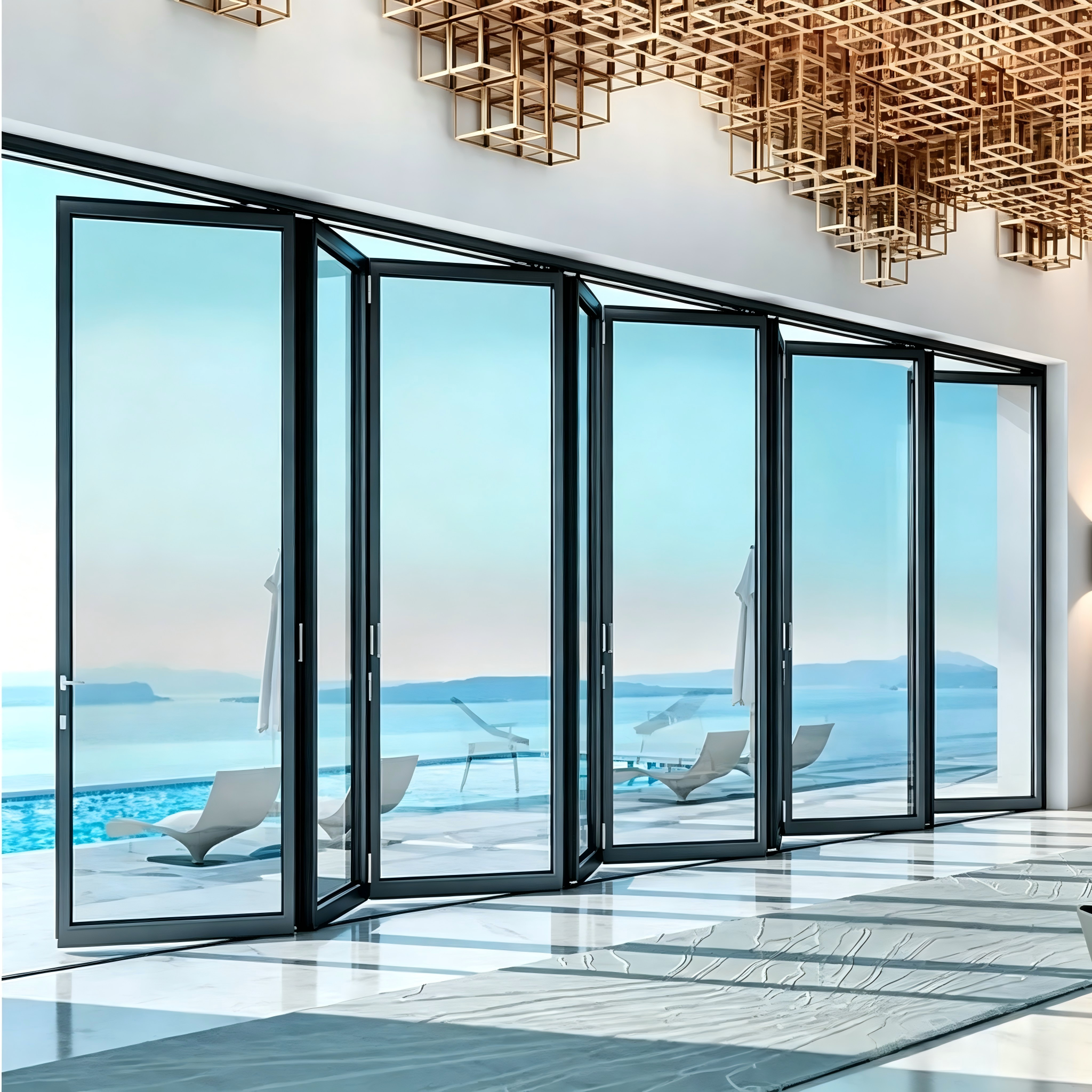 Customizable Folding Glass Door with Oversized Panels Smart Lock Option and Double Silver Low-E Glazing