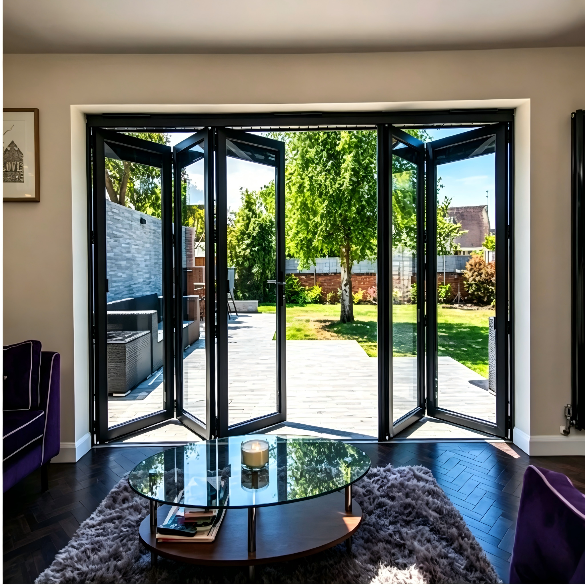 Minimalist Folding Glass Door with Full Height Panels Low Threshold Smart Home Ready and Double Silver Glazing