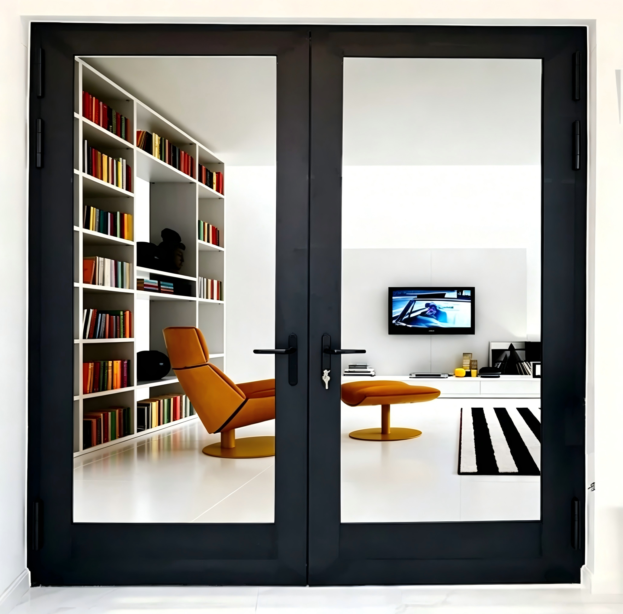 China Factory Customized Tempered Glass Entry Door Black Thermal Break Aluminum Hinged Doors