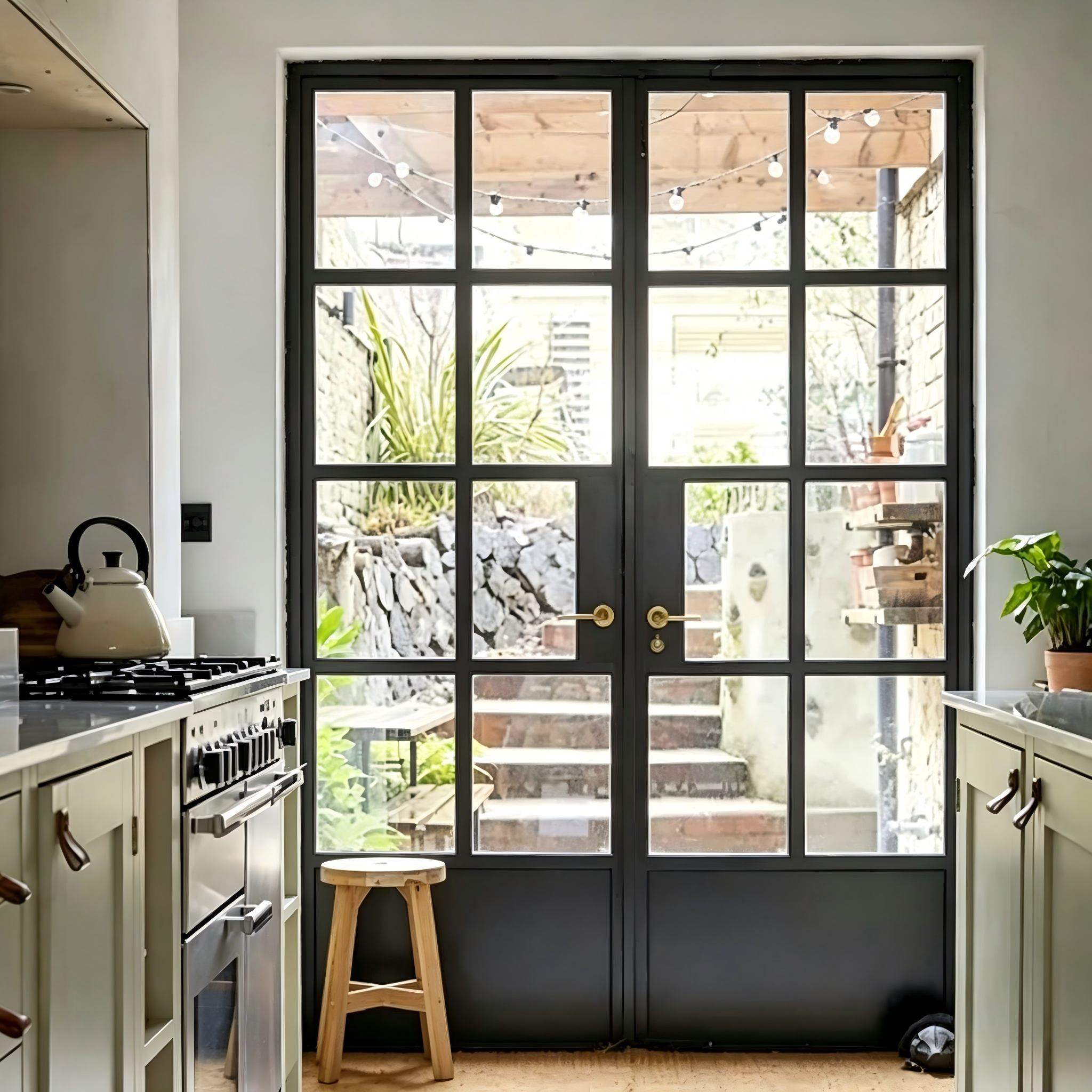 China Factory Customized Tempered Glass Entry Door Black Thermal Break Aluminum Hinged Doors