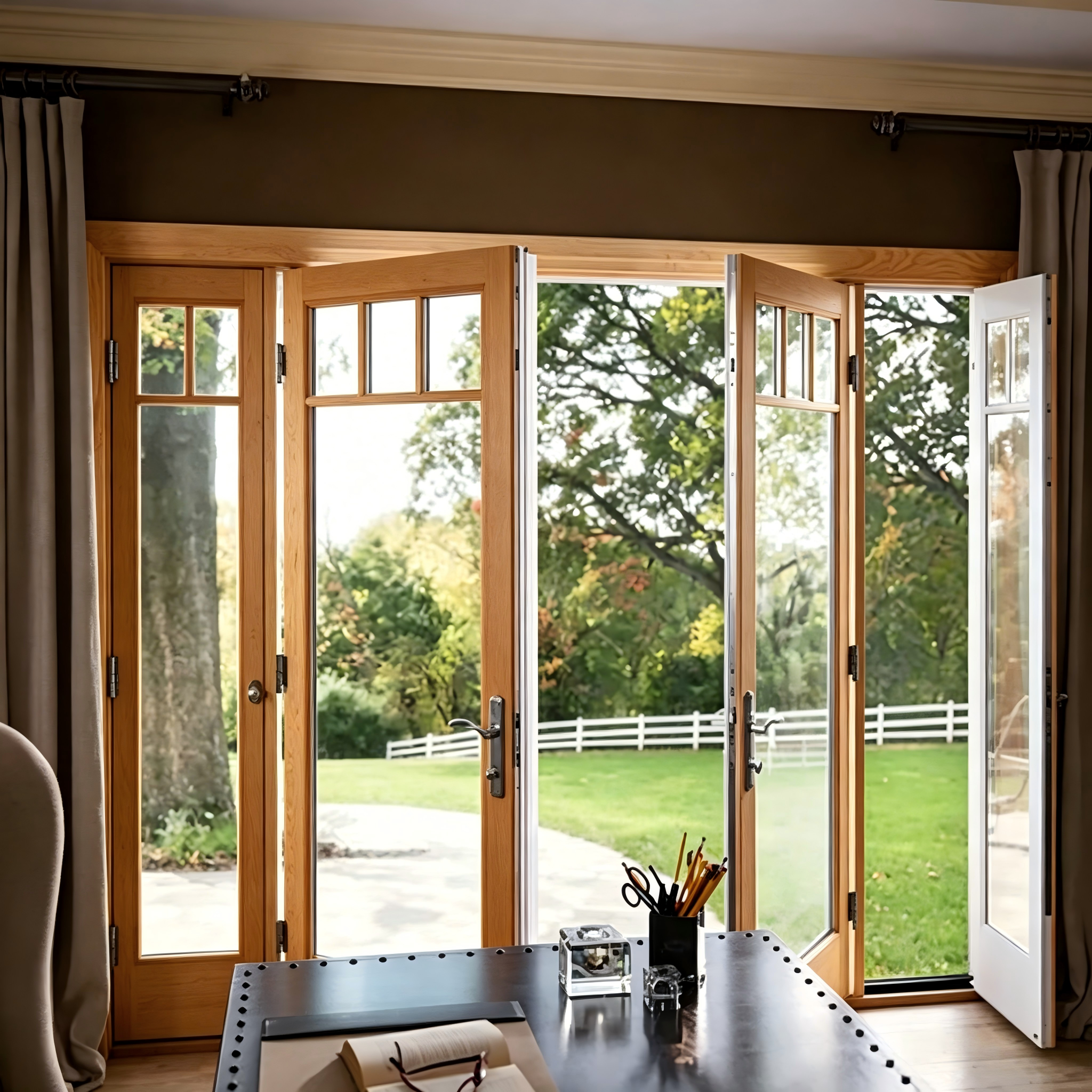 China Factory Customized Tempered Glass Entry Door Black Thermal Break Aluminum Hinged Doors