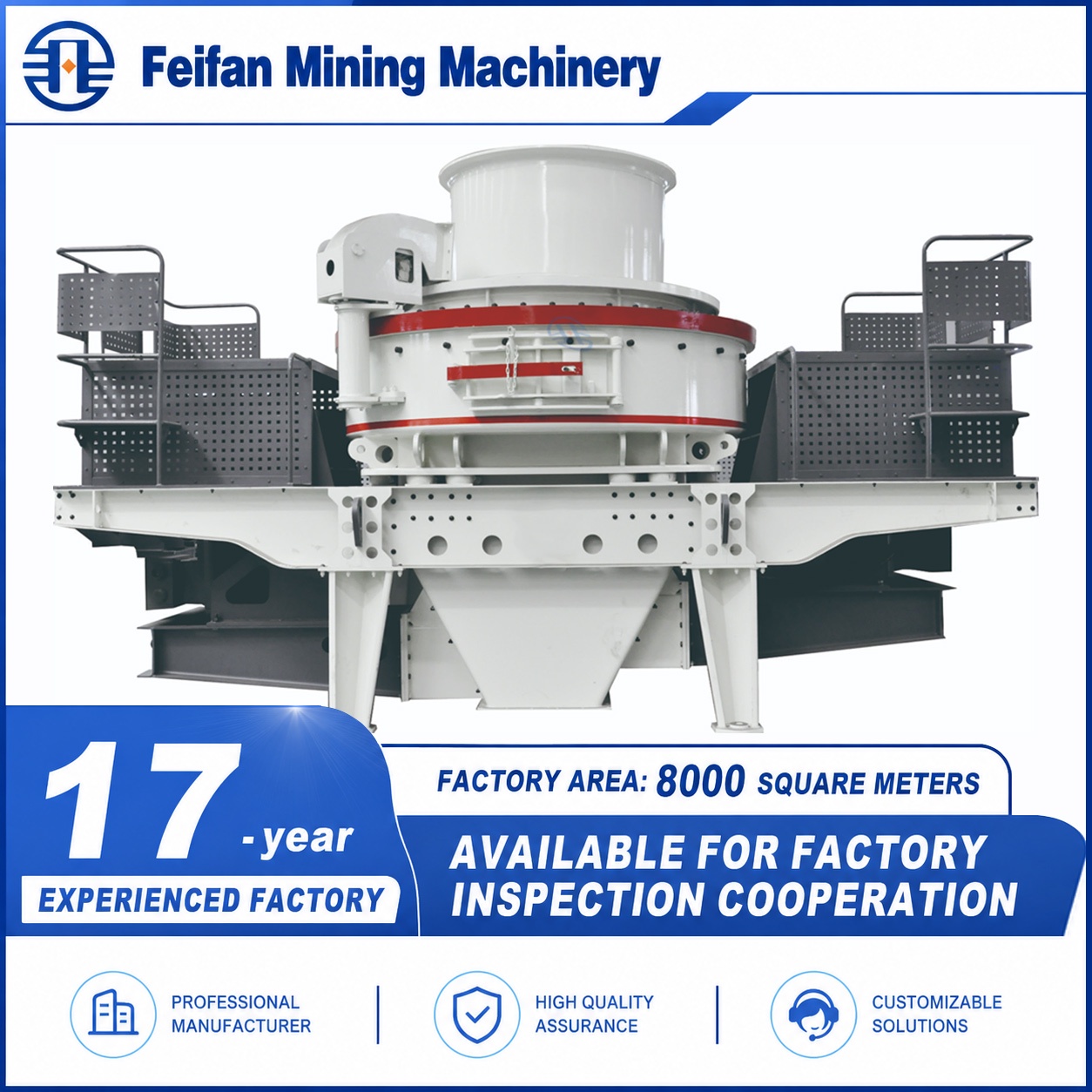 FEIFAN High Efficiency Dual Crushing Modes VSI-7000 With Wear Resistant Liner And Vibration Monitor For Mixed Stone Sand Making VSI Crusher