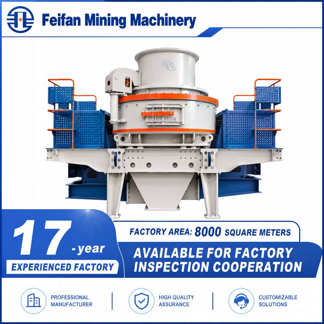 FEIFAN 50-500t/h Capacity 2VSI-15 With Automatic Lubrication System And Vibration Monitoring For Multi Purpose Sand Making Projects VSI Crusher