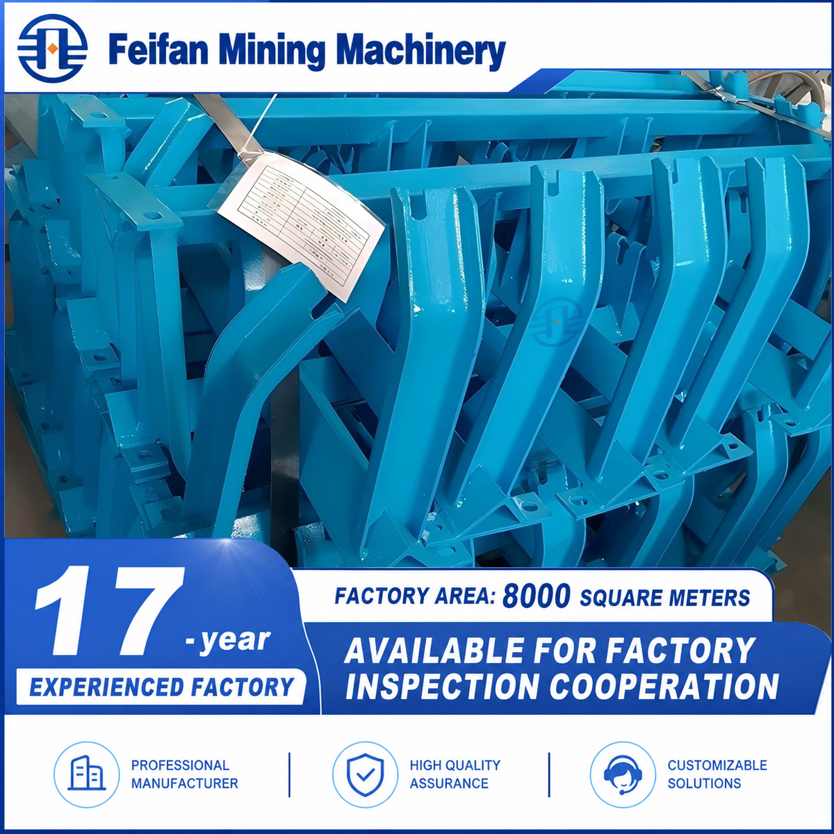 FEIFAN OEM Industrial Ore Mining Head Pulley Tail Pulley Drum System Steel Frame Structure Belt Conveyor Parts