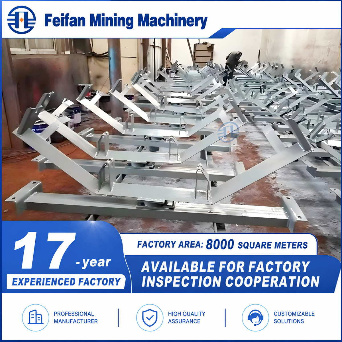 FEIFAN OEM Conveyor Idler Roller Set Carrying Idler Return Idler Impact Idler For Aggregate Stone Crushing Production Line