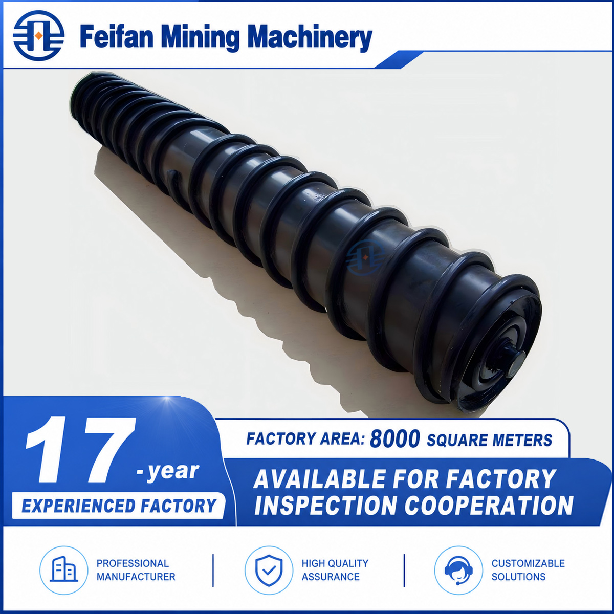 FEIFAN OEM Mining Aggregate Belt Conveyor Spare Parts Idler Roller Carrying Return Impact Roller Assembly For Stone Production Line