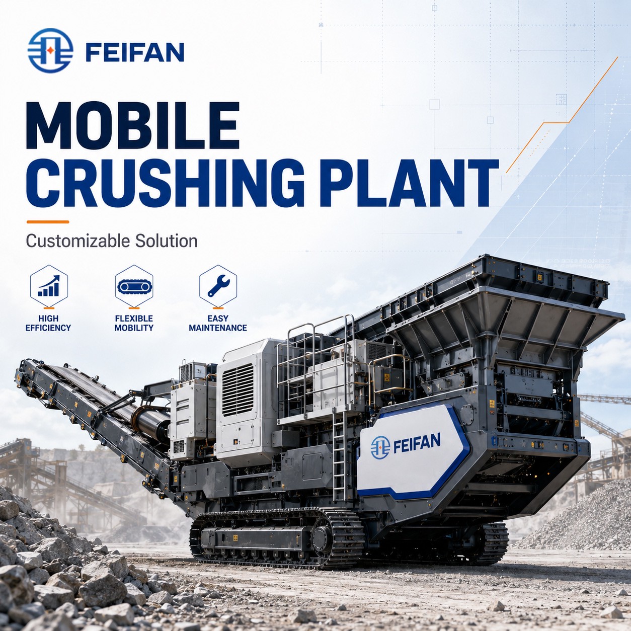 FEIFAN OEM High Capacity Quarry Stone Crusher Plant For Mining Aggregate Production Crawler Mobile Crushing Station