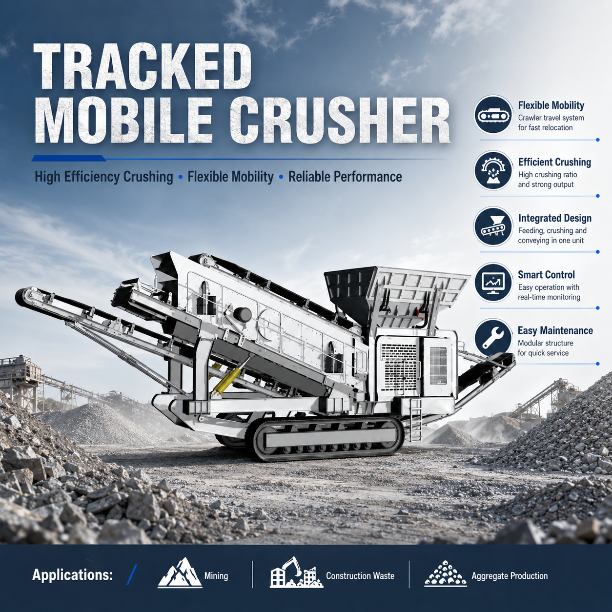 FEIFAN OEM Factory Direct Sale Mobile Crusher Plant For Quarry And Construction Waste Crawler Mobile 