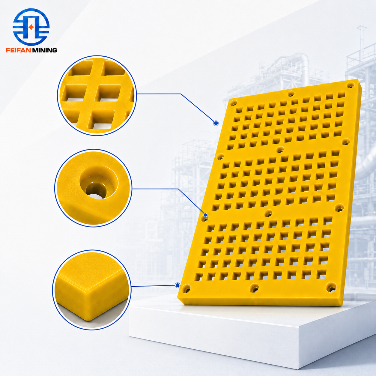 FEIFAN OEM Heavy Duty Anti Clogging Screen for Wet Quarry Processing Polyurethane Screen Panel