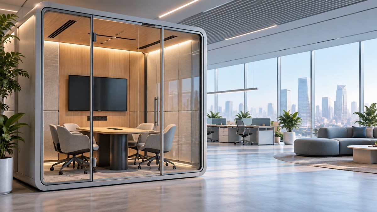 TB-ML 3000 Multiple Person Office Pod Layouts for Focus and Collaboration Configurations de pod de bureau TB-ML 3000 pour plusieurs personnes, dédiées à la concentration et à la collaboration