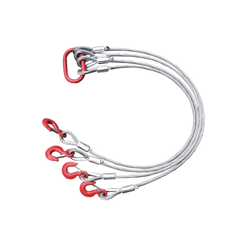 Élingue en câble métallique à 4 brins en acier au carbone avec crochet d'élingue à œil verrouillable pour levage lourd Élingue en câble métallique à 4 brins en acier au carbone avec crochet d'élingue à œil verrouillable pour levage lourd