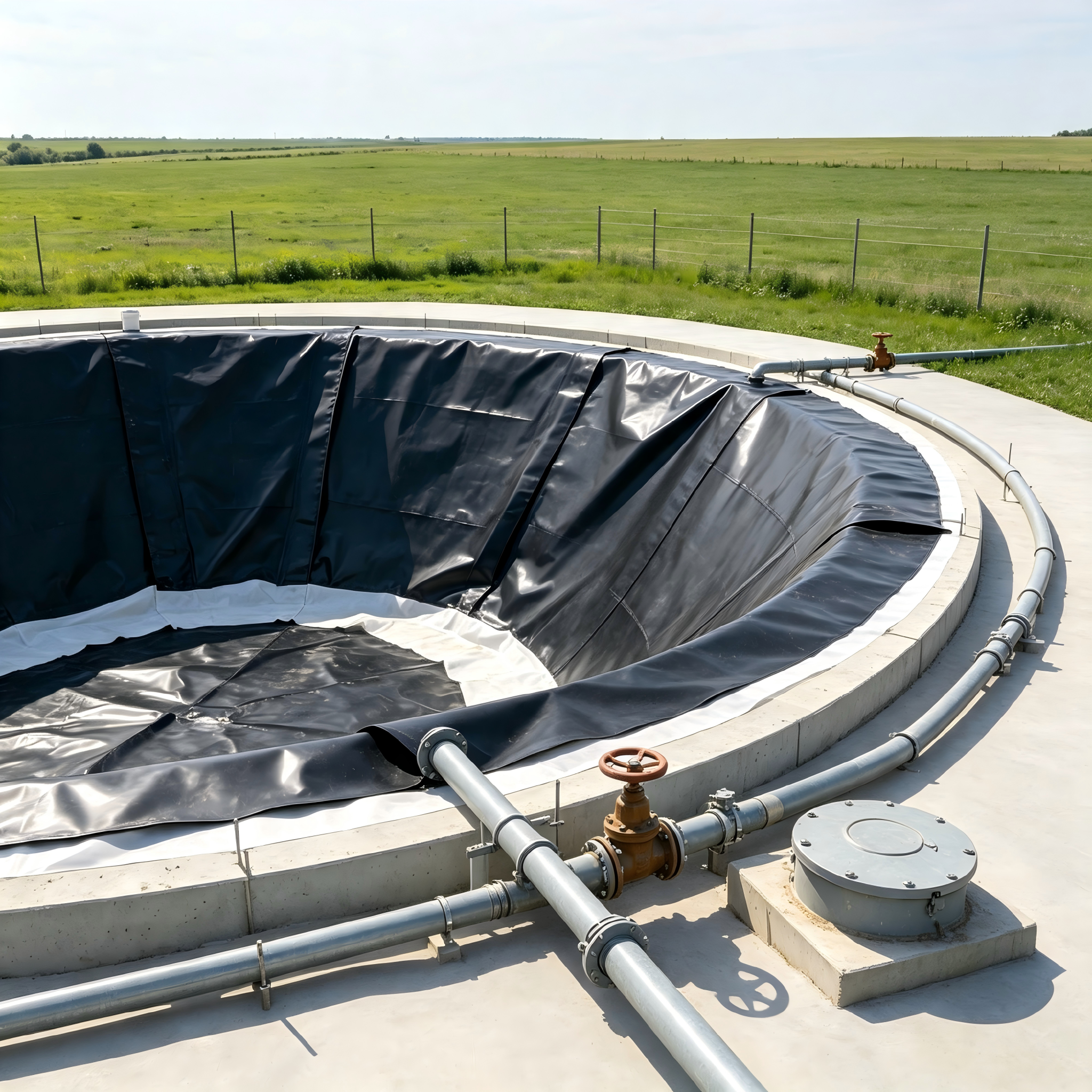 Sac-réservoir de stockage pour installation de digestion du biogaz, couvertures de collecte, revêtement d'étanchéité, membrane pour station de traitement des eaux minières, en direct
