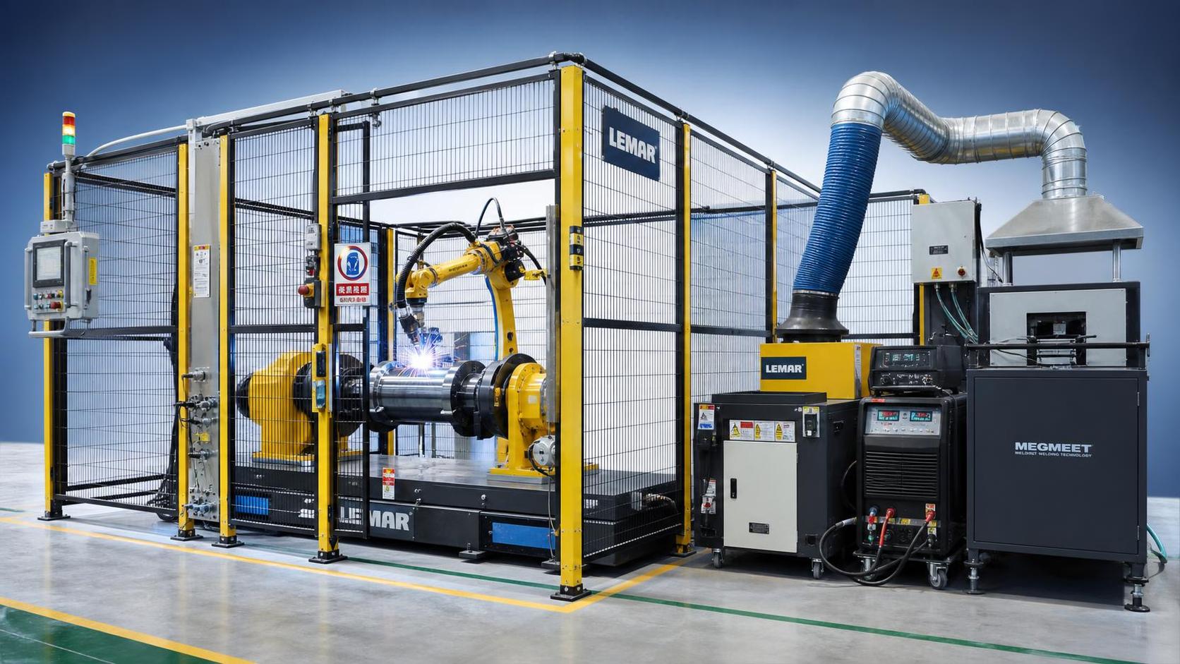 ¿Qué normas de seguridad y distribución son importantes en una estación de robot de soldadura?