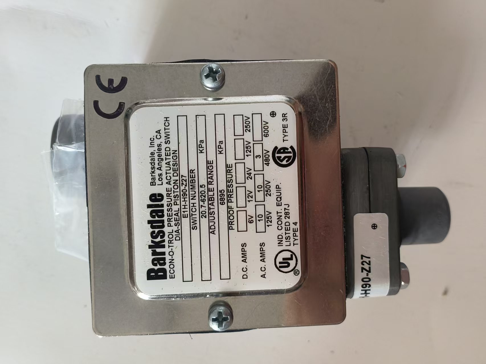 Barksdale E1H-H90-Z27 Diaphragm Piston Pressure Switch, Z27 Option New Original 1-year Warranty Barksdale E1H-H90-Z27 Diaphragm Piston Pressure Switch, Z27 Option New Original 1-year Warranty