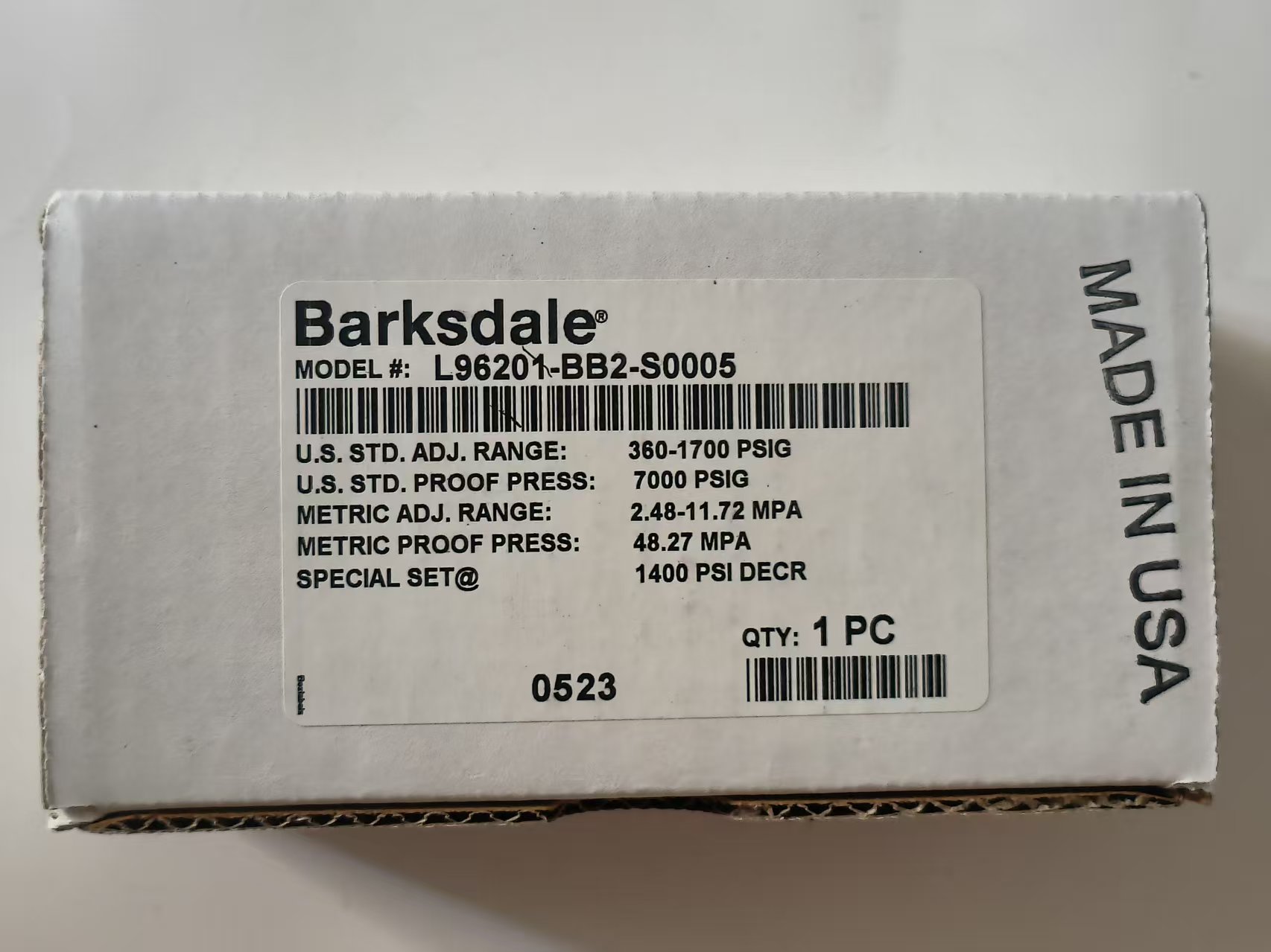 Barksdale L96201-BB2-S0005 Compact Pressure Switch, BB2, S0005 Option, Brass, Low Profile New Original 1-year Warranty