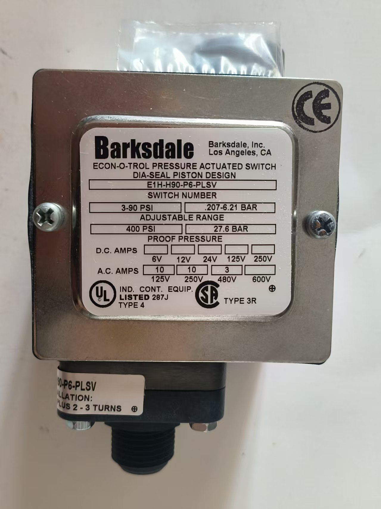 Barksdale E1H-H90-P6-PLSV Econ-O-Trol Diaphragm Pressure Switch, H90 Range, P6-PLSV Options New Original 1-year Warranty