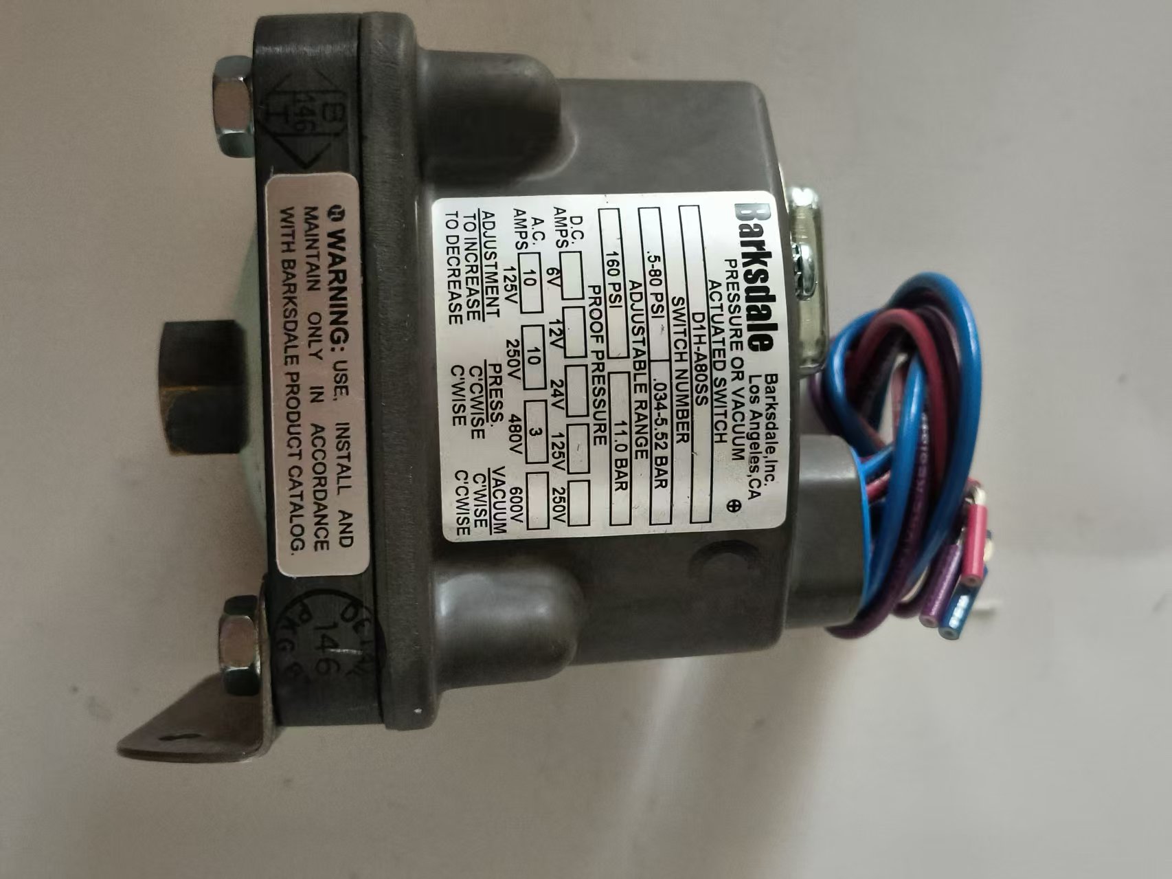 Barksdale D1H-A80SS Single‑Circuit Diaphragm Pressure Switch, 316SS, A80 Range, NEMA 4 New Original 1-year Warranty Barksdale D1H-A80SS Single‑Circuit Diaphragm Pressure Switch, 316SS, A80 Range, NEMA 4 New Original 1-year Warranty