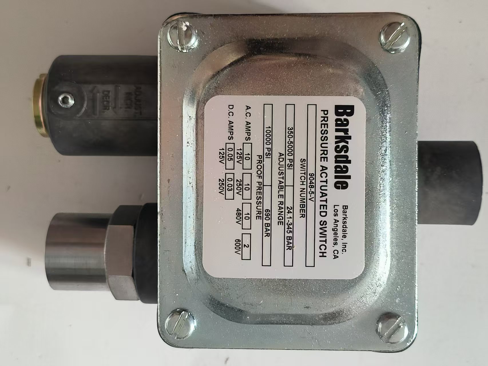 Barksdale 9048-5-V Sealed Piston Pressure Switch, 26.9–340 bar, NEMA 13, Ultra High Pressure New Original 1-year Warranty Barksdale 9048-5-V Sealed Piston Pressure Switch, 26.9–340 bar, NEMA 13, Ultra High Pressure New Original 1-year Warranty