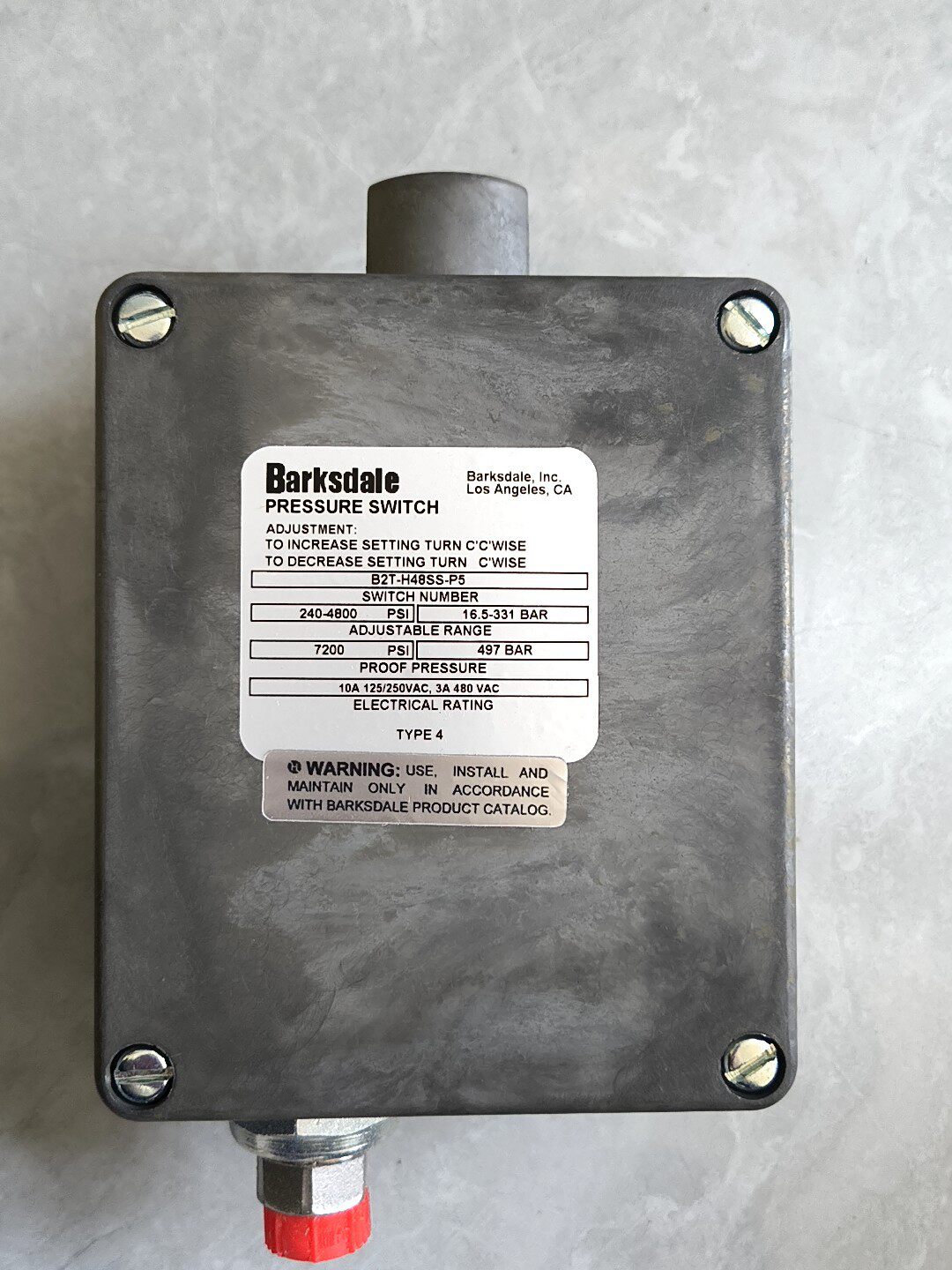 Barksdale B2T‑H48SS‑P5 Dual‑Setpoint Bourdon Tube Pressure Switch, H48, P5, 316SS, NEMA 4 New Original 1-year Warranty Barksdale B2T‑H48SS‑P5 Dual‑Setpoint Bourdon Tube Pressure Switch, H48, P5, 316SS, NEMA 4 New Original 1-year Warranty