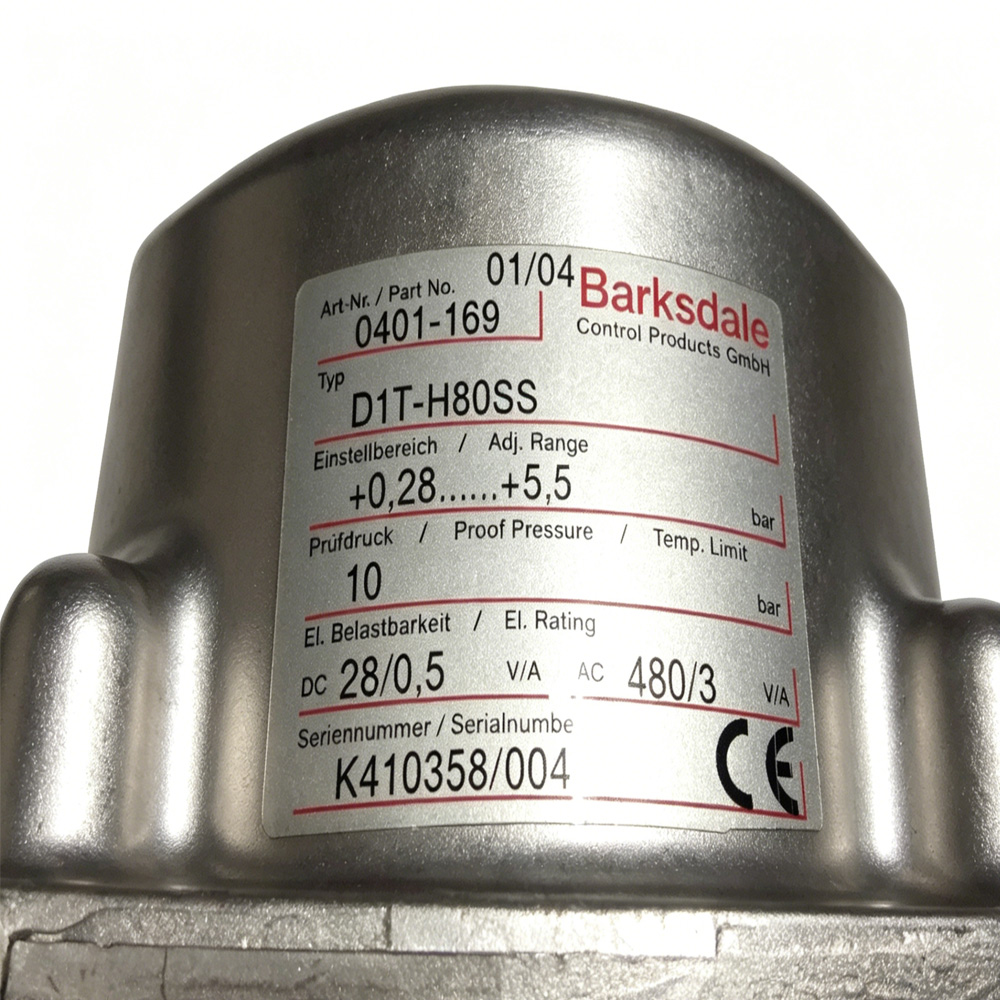 Barksdale D1T‑H80SS Single‑Circuit Diaphragm Pressure Switch, 316SS, H80, NEMA 4 New Original 1-year Warranty