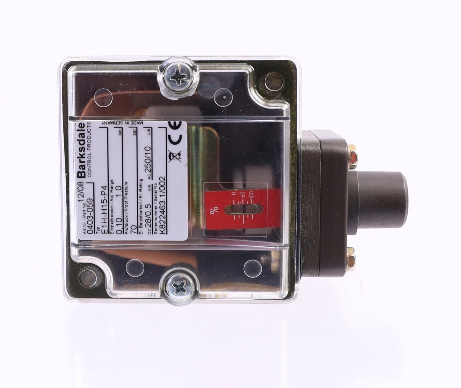 Barksdale E1H-H15-P4 (0403-059) Econ-O-Trol Diaphragm Pressure Switch, H15 Range, P4 Terminal New Original 1-year Warranty