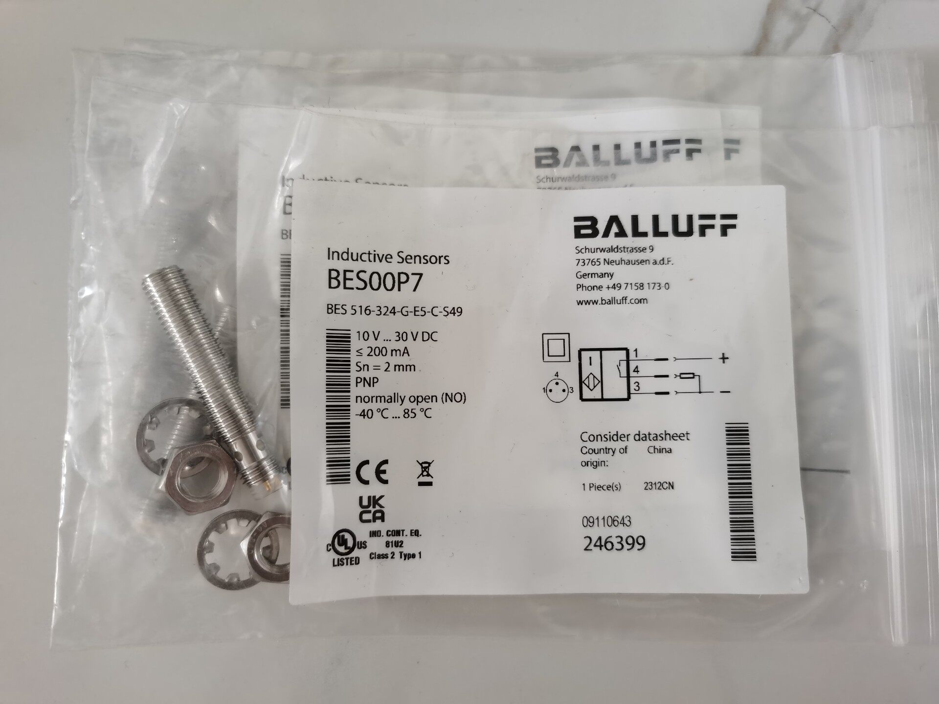 Balluff BES00P7 BES 516-324-G-E5-C-S49 M8 Flush Inductive Proximity Sensor 2mm PNP NO IP68 New Original 1-year Warranty