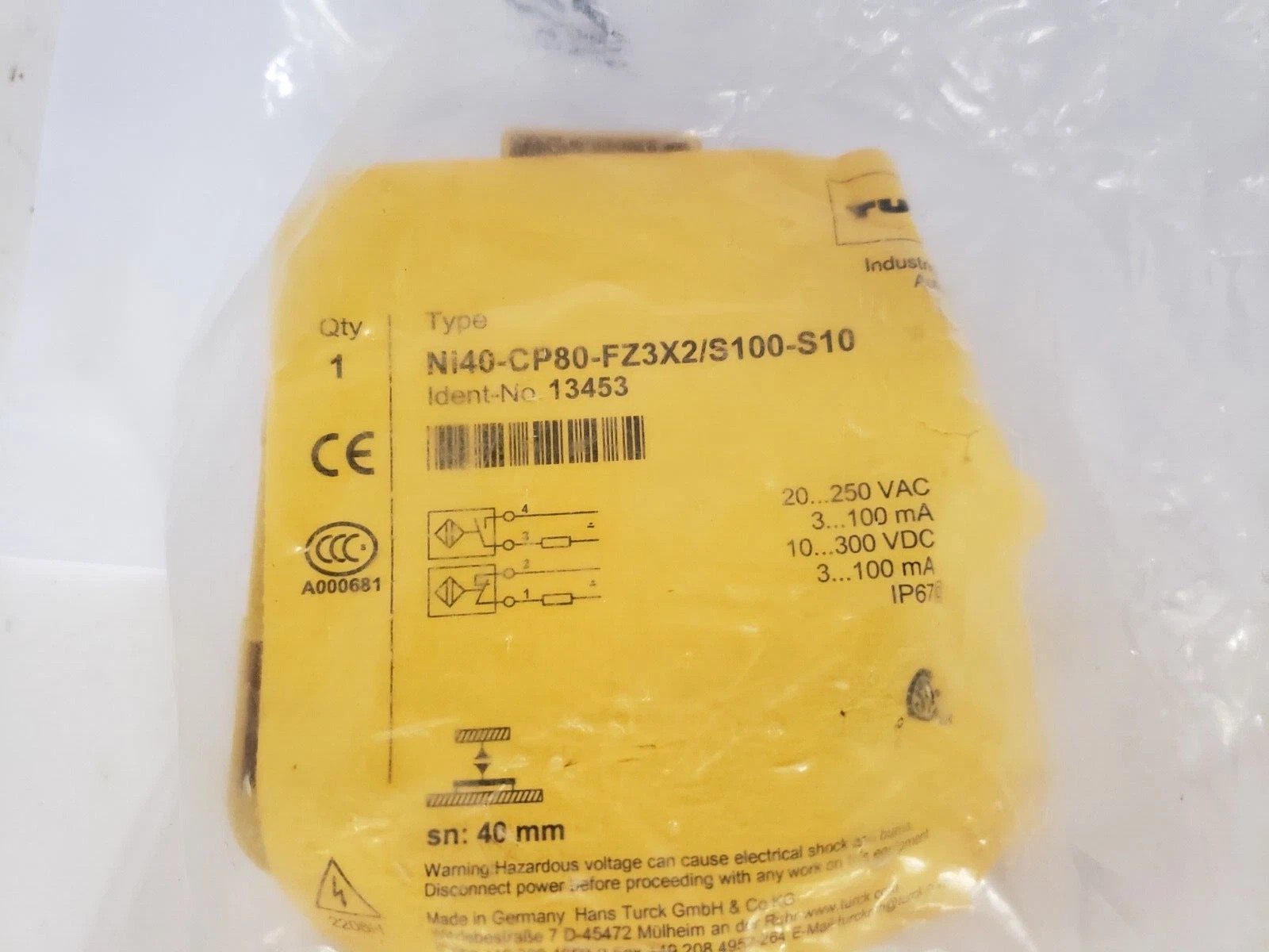Turck Ni40-CP80-FZ3X2/S100-S10 40mm Large Rectangular High Stability Inductive Proximity Sensor New Original 1-year Warranty Turck Ni40-CP80-FZ3X2/S100-S10 40mm Large Rectangular High Stability Inductive Proximity Sensor New Original 1-year Warranty