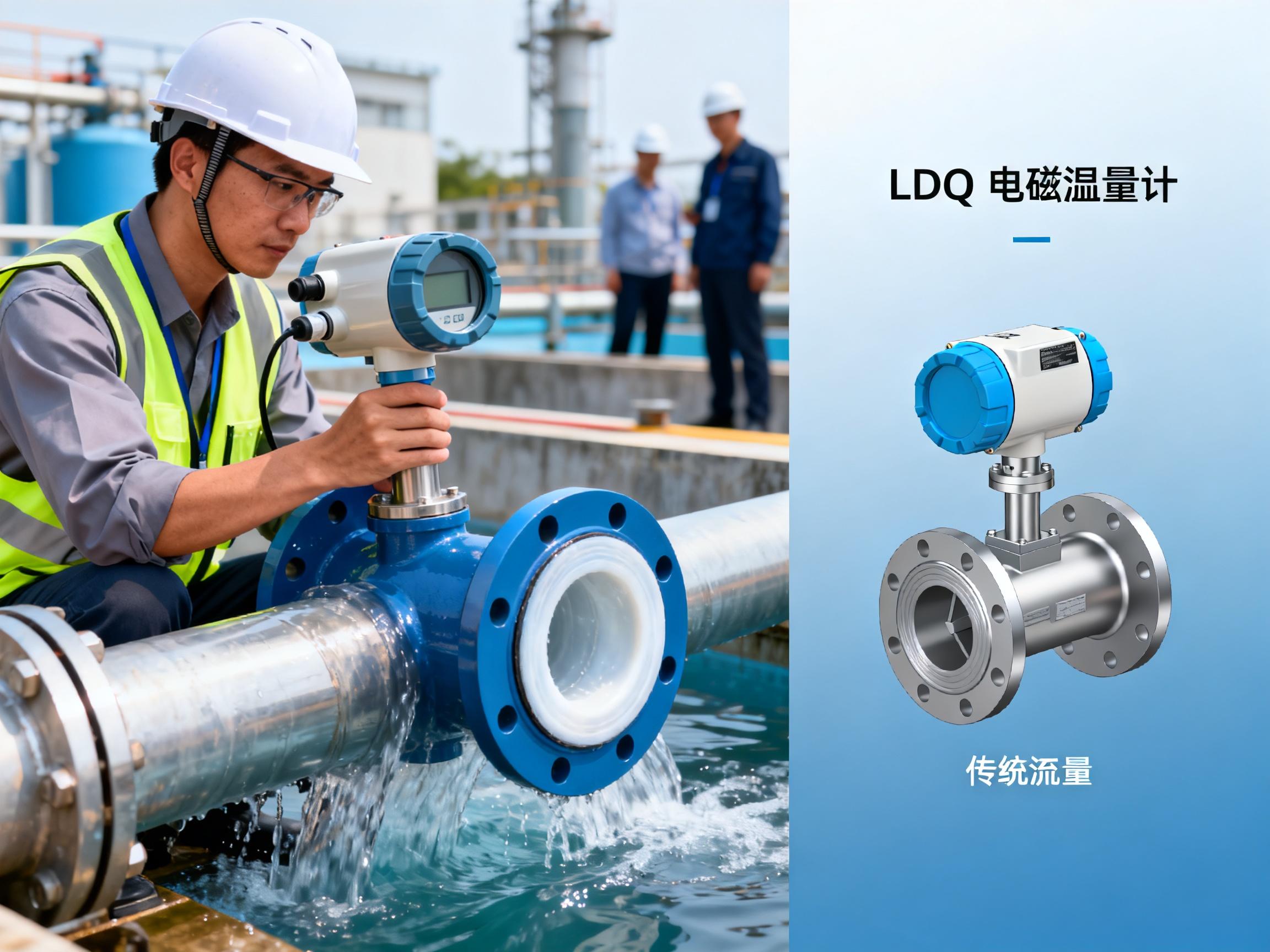 LDQ electromagnetic flow meter vs. traditional turbine flow meter: measured comparison showing 20% cost savings in the water treatment industry