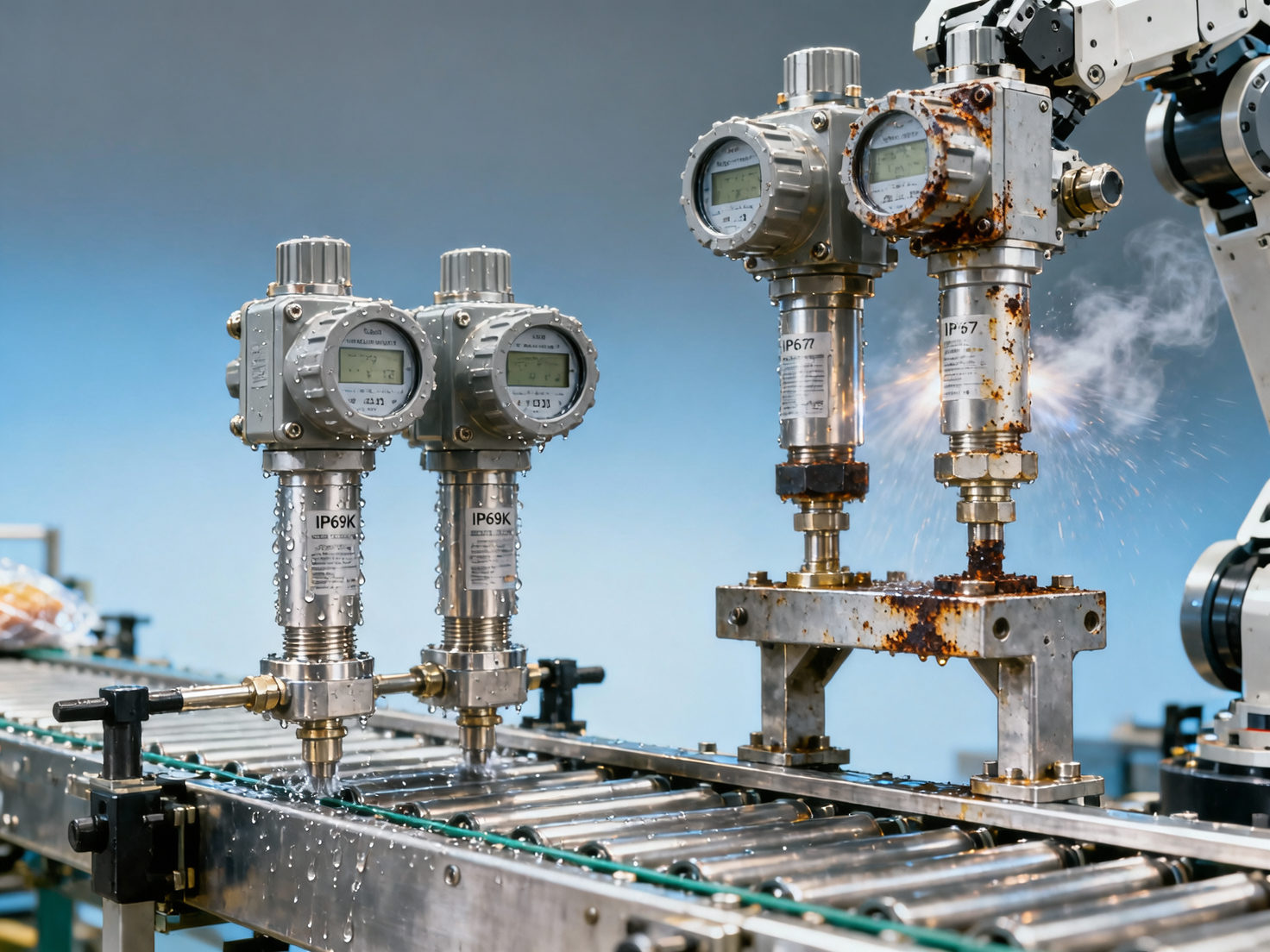 Are the dustproof and waterproof rating requirements for cylinder pressure transmitters used on food packaging lines and automotive body welding lines the same?