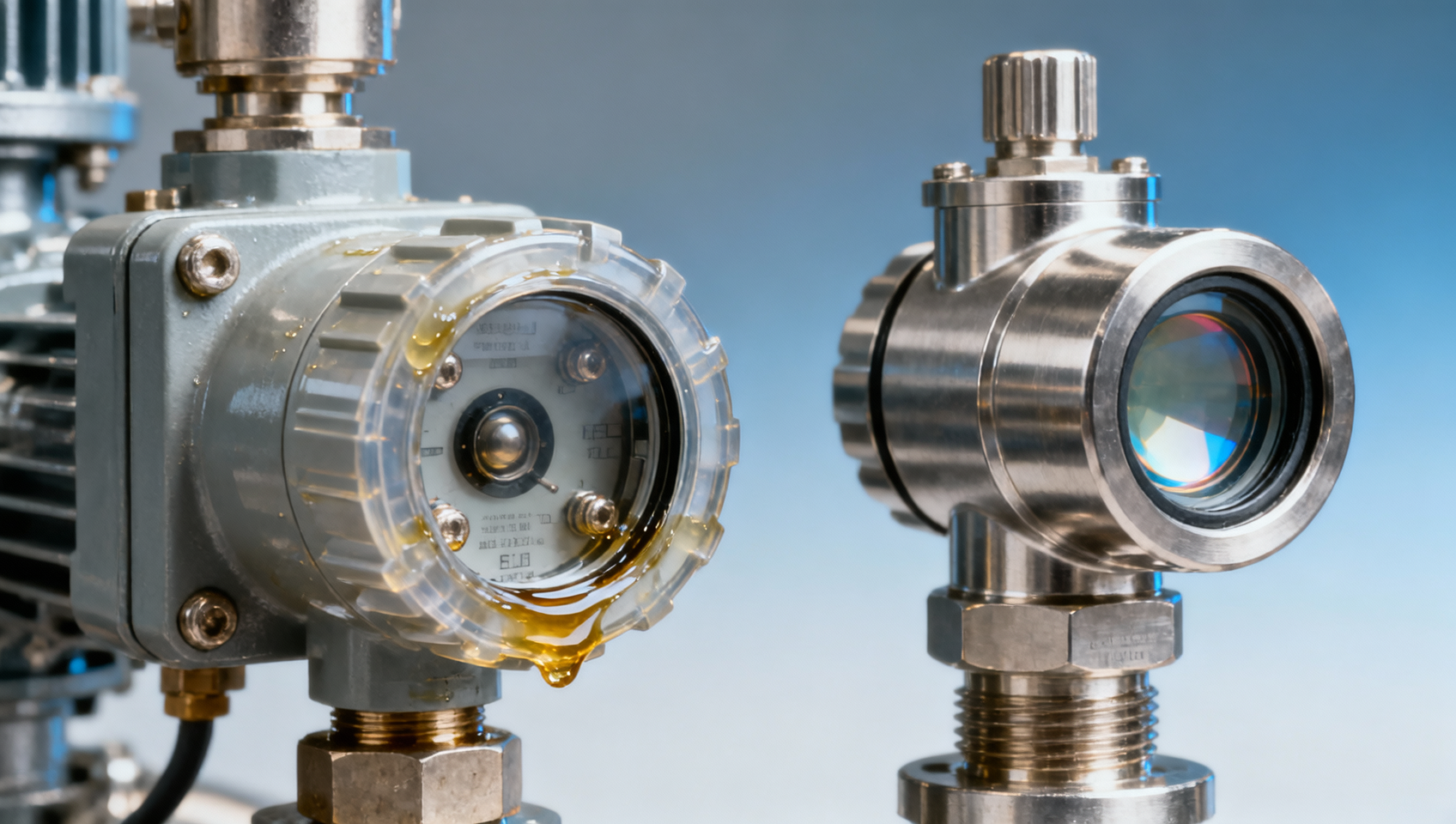 In compressor applications, how do piezoelectric and diffused silicon pressure transmitters compare in actual oil contamination resistance?
