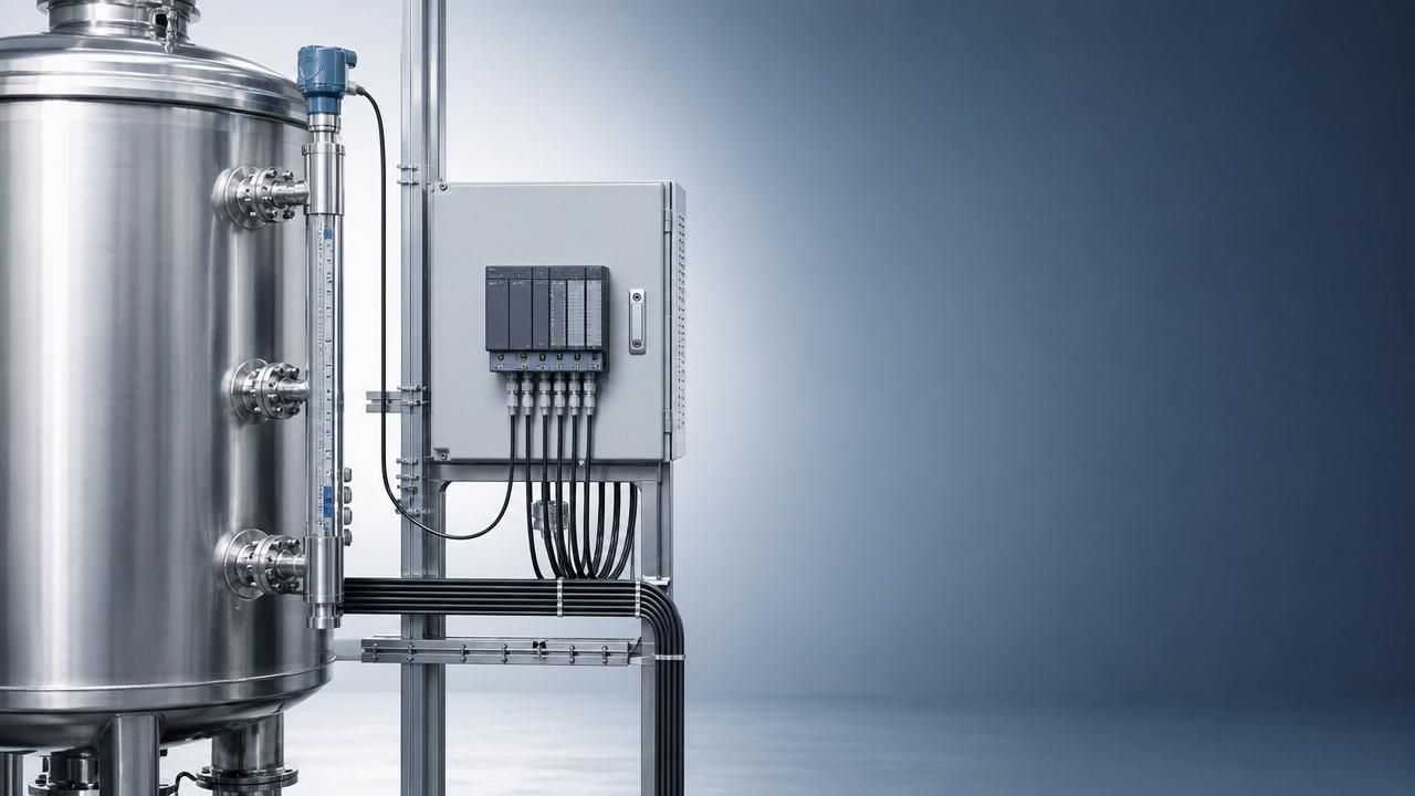 What are the key selection points for liquid level sensors used with PLCs?