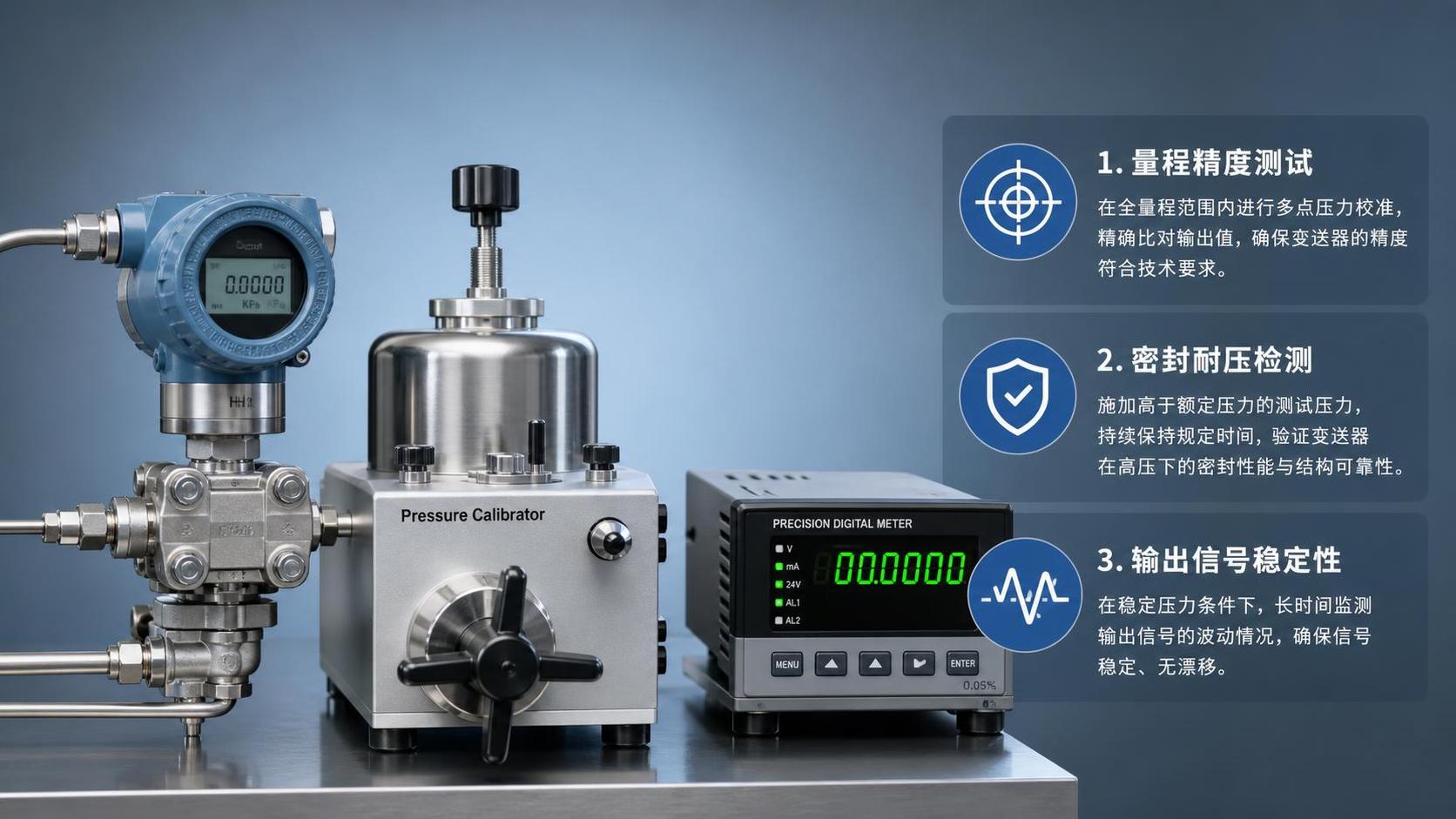 What are the key acceptance tests for pressure transmitters?