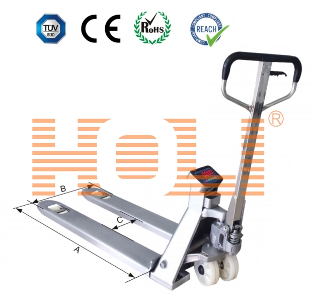 HPS-BSS Full Stainless Steel Hydraulic Pallet Scale for wooden pallet, warehouse logistic, easy pull and stearing, washdown scale with IP68 HPS-BSS Full Stainless Steel Hydraulic Pallet Scale for wooden pallet, warehouse logistic, easy pull and stearing, washdown scale with IP68
