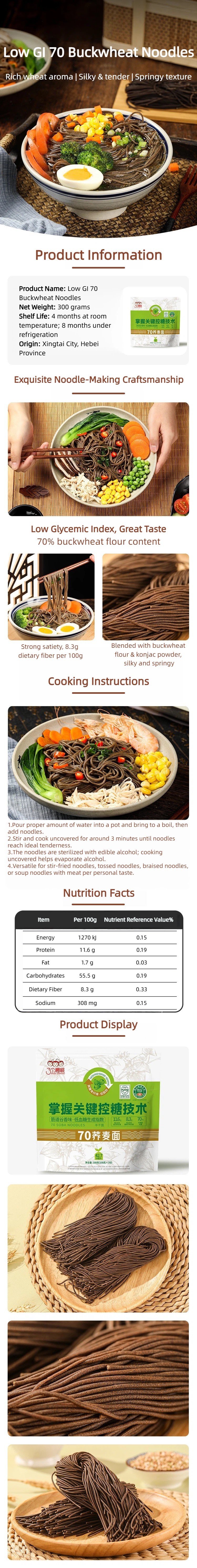 70% Buckwheat Low GI Soba Noodles, 42.7 Low Glycemic Index, High Protein High Fiber Low Sodium, Diabetic Friendly Pasta for Blood Sugar Stabilization & Weight Management