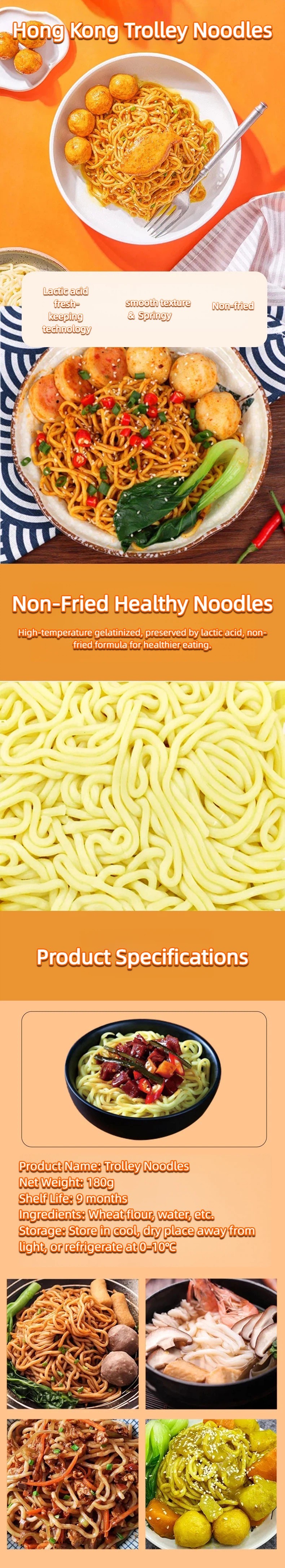 Three Cherries Hong Kong Trolley Noodles, 60 Seconds Quick Cook Semi-Dry Noodles, Springy Smooth for Stir Fry & Soup
