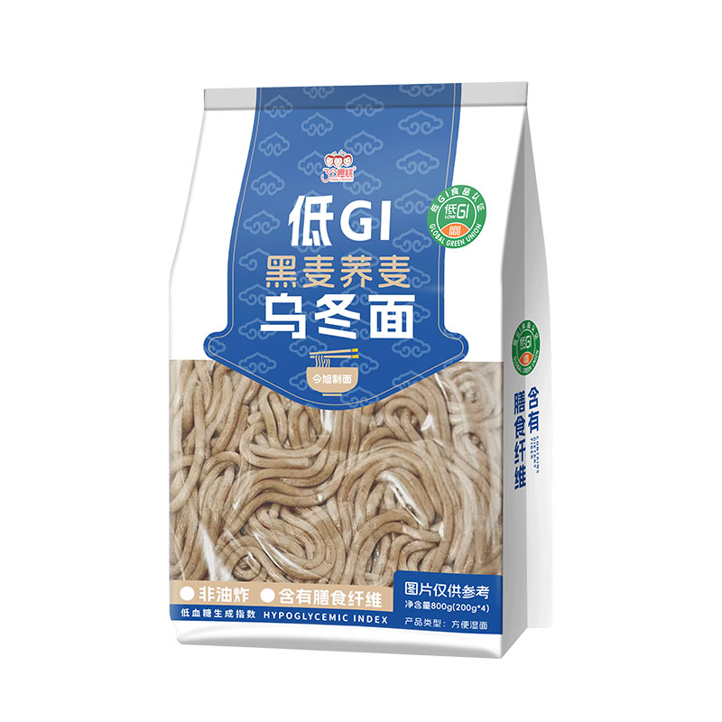 Low GI Black Rye & Buckwheat Udon Noodles, Non-Fried High Dietary Fiber Semi-Dry Noodles, Healthy Meal Replacement