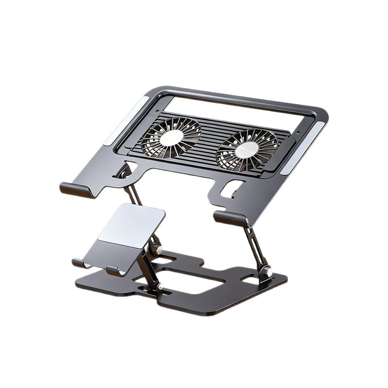 Refroidisseur d'ordinateur portable et support de téléphone 2-en-1 pliable ajustable, support métallique de refroidissement pour bureau