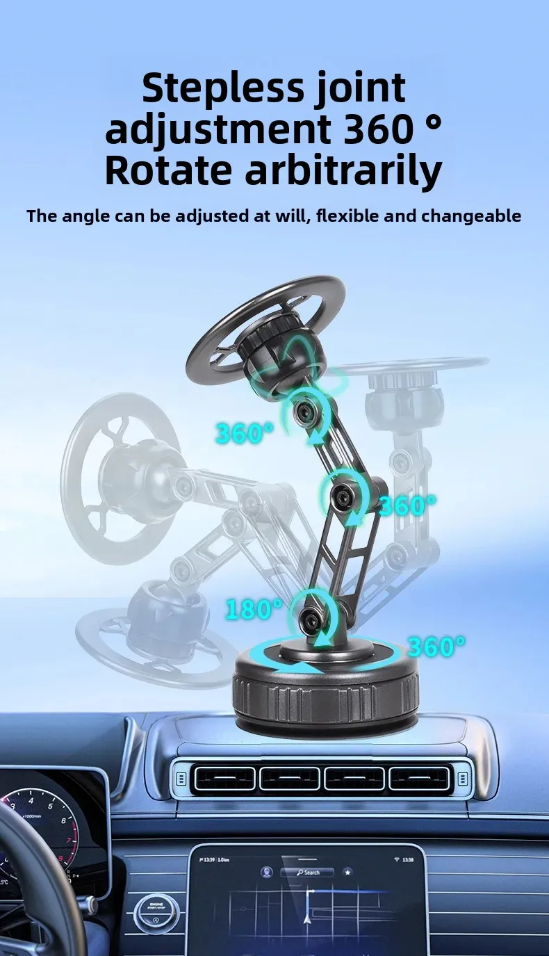 GOHOND support de téléphone de voiture à bras mécanique pliable à trois axes rotatif à 360° montage universel navigation support de téléphone magnétique à vide