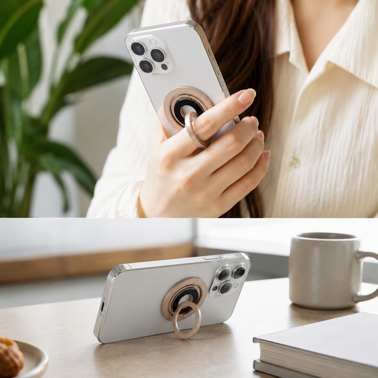 Anneau MagSafe ultra fin, prise pour doigt rotative & support pour iPhone