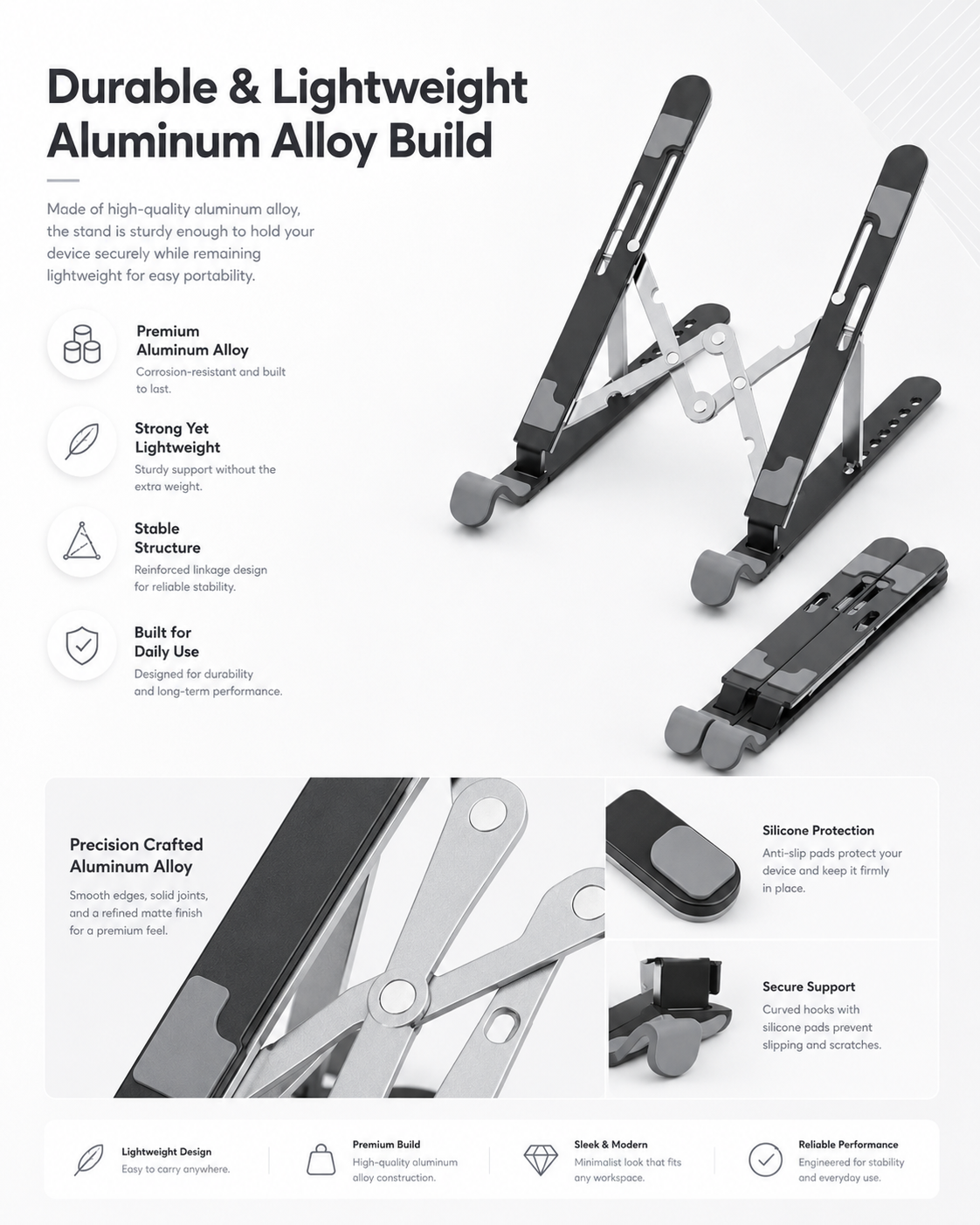 2aeb0988-f7cb-4eef-ab0e-6190963a9637 Support pour ordinateur portable avec dissipateur de refroidissement, support de bureau portable réglable en hauteur et pliable en alliage d'aluminium pour Mac