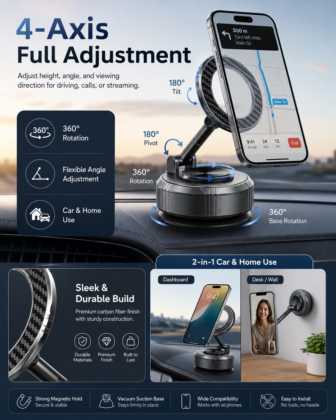 5365ee10-313e-4a9e-b992-aa43d4f2b3ee Support de téléphone de voiture à ventouse GOHOND, support magnétique en alliage de zinc, support mobile pour tableau de bord et pare-brise, base stable à forte adhérence