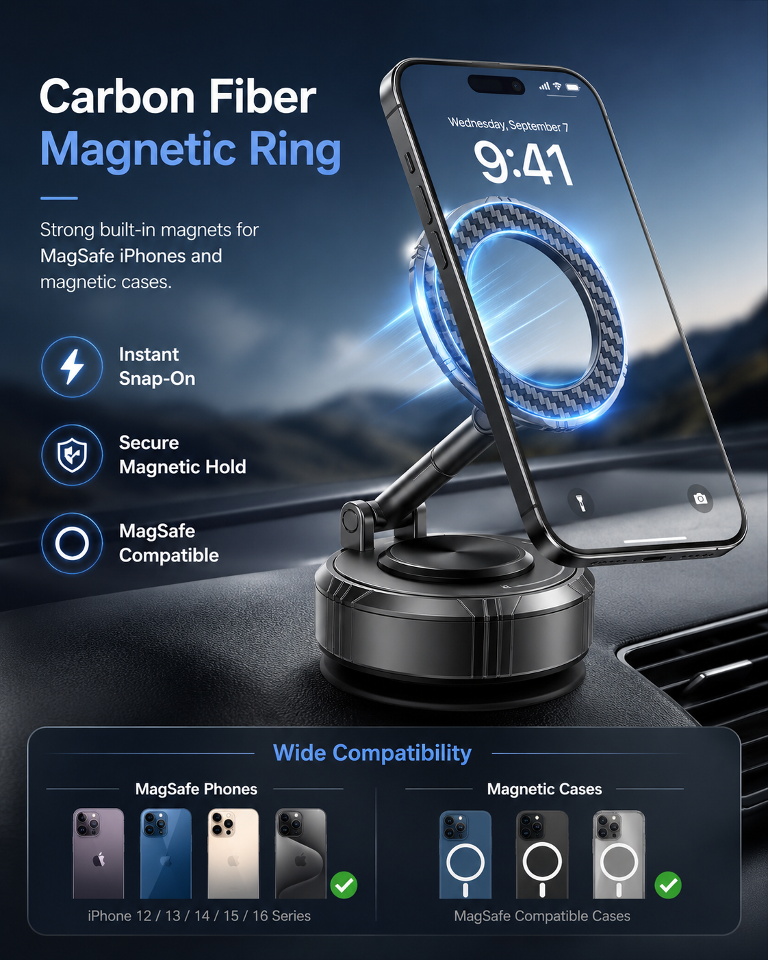 102621d9-c07f-43ae-a1ca-047aedf40872 Support de téléphone de voiture à ventouse GOHOND, support magnétique en alliage de zinc, support mobile pour tableau de bord et pare-brise, base stable à forte adhérence