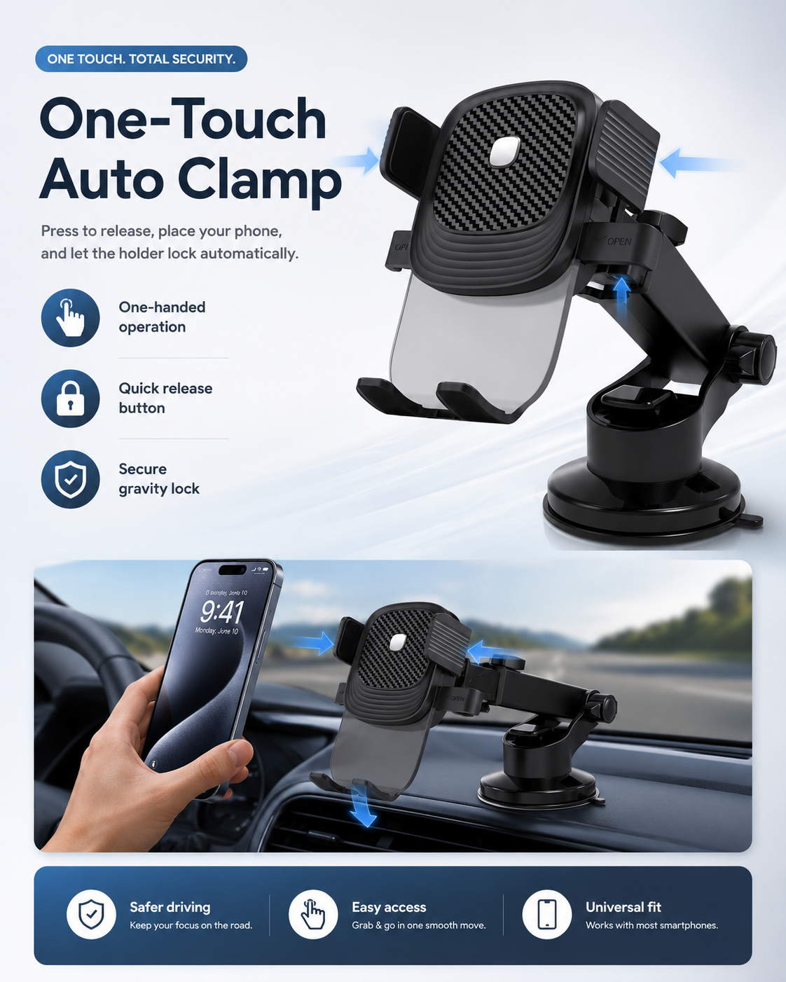 18a87704-6ce7-44ac-8de8-591d6de82f87 Support de téléphone de voiture populaire à ventouse, support de téléphone rétractable, ventouse en verre pour console centrale