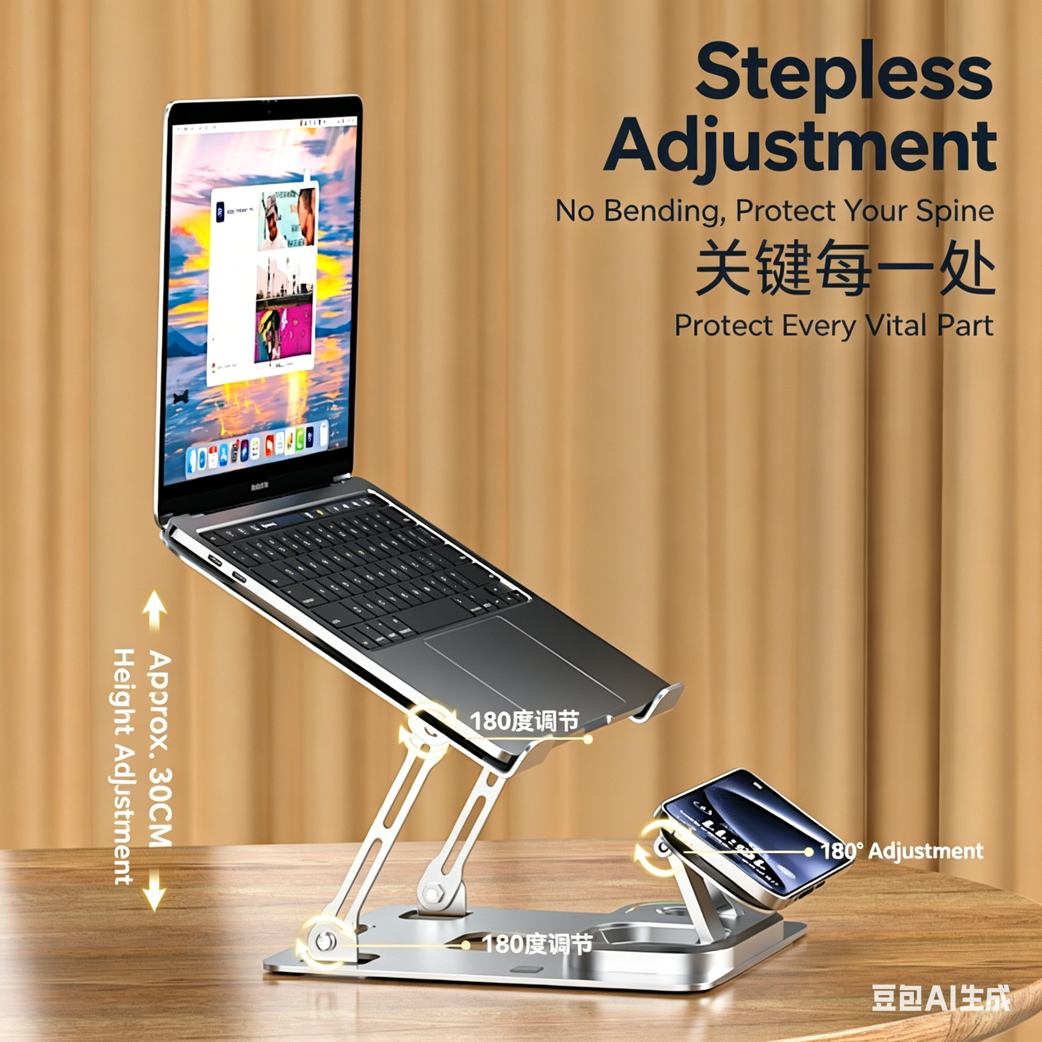 Suporte para Laptop com Carregamento sem Fio | Elevação Ergonômica Ajustável com Estação de Carregamento para Múltiplos Dispositivos