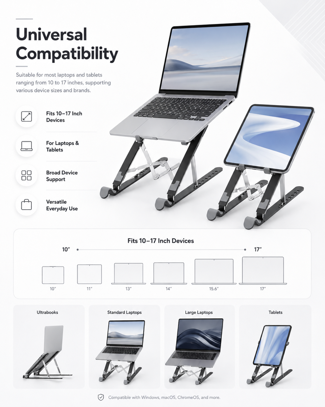 Suporte para laptop com almofada de resfriamento, suporte portátil para desktop ajustável em altura, dobrável, em liga de alumínio, suporte para Mac